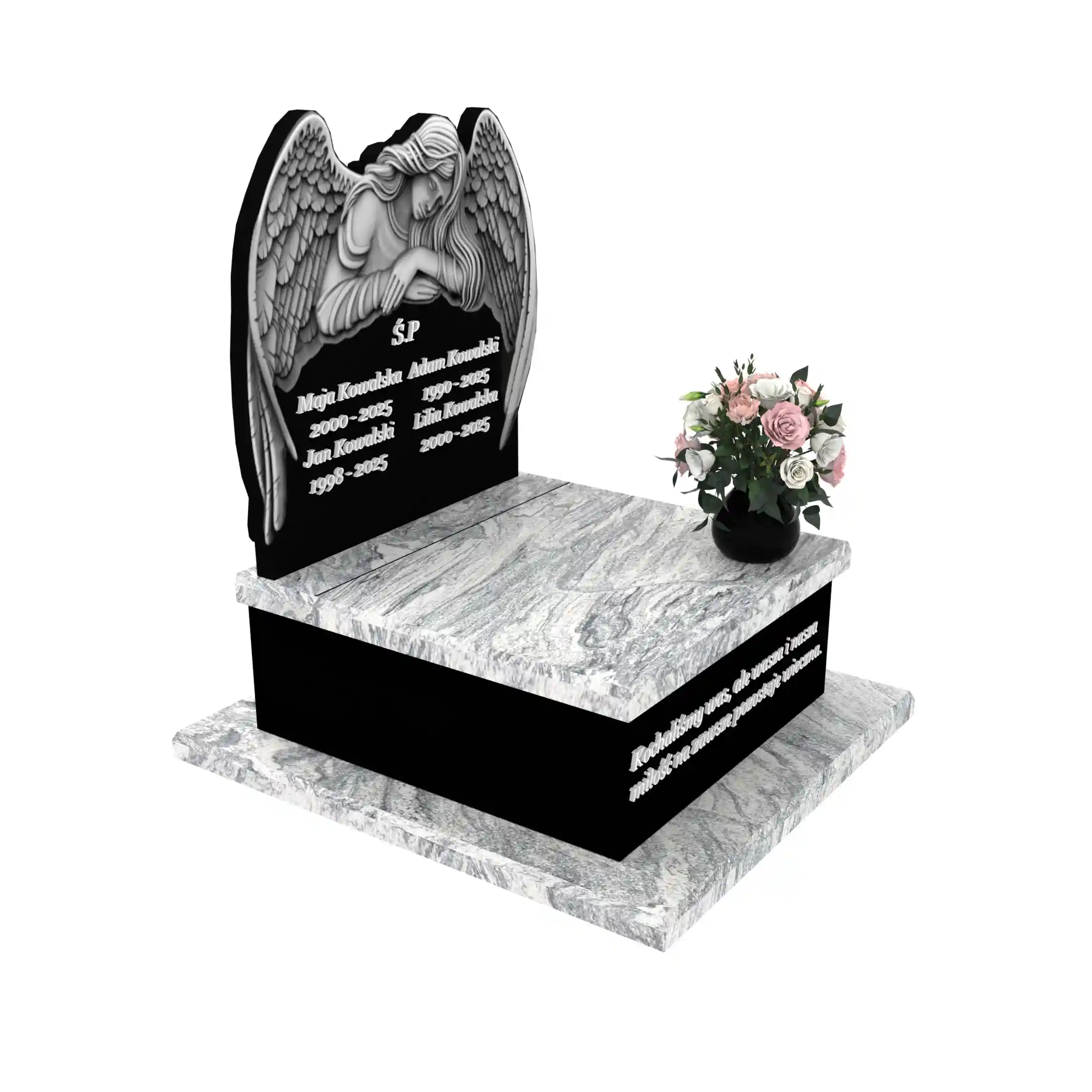 Nagrobek urnowy z rzeźbą anioła ze skrzydłami z granitu U 106+360 – photo №10