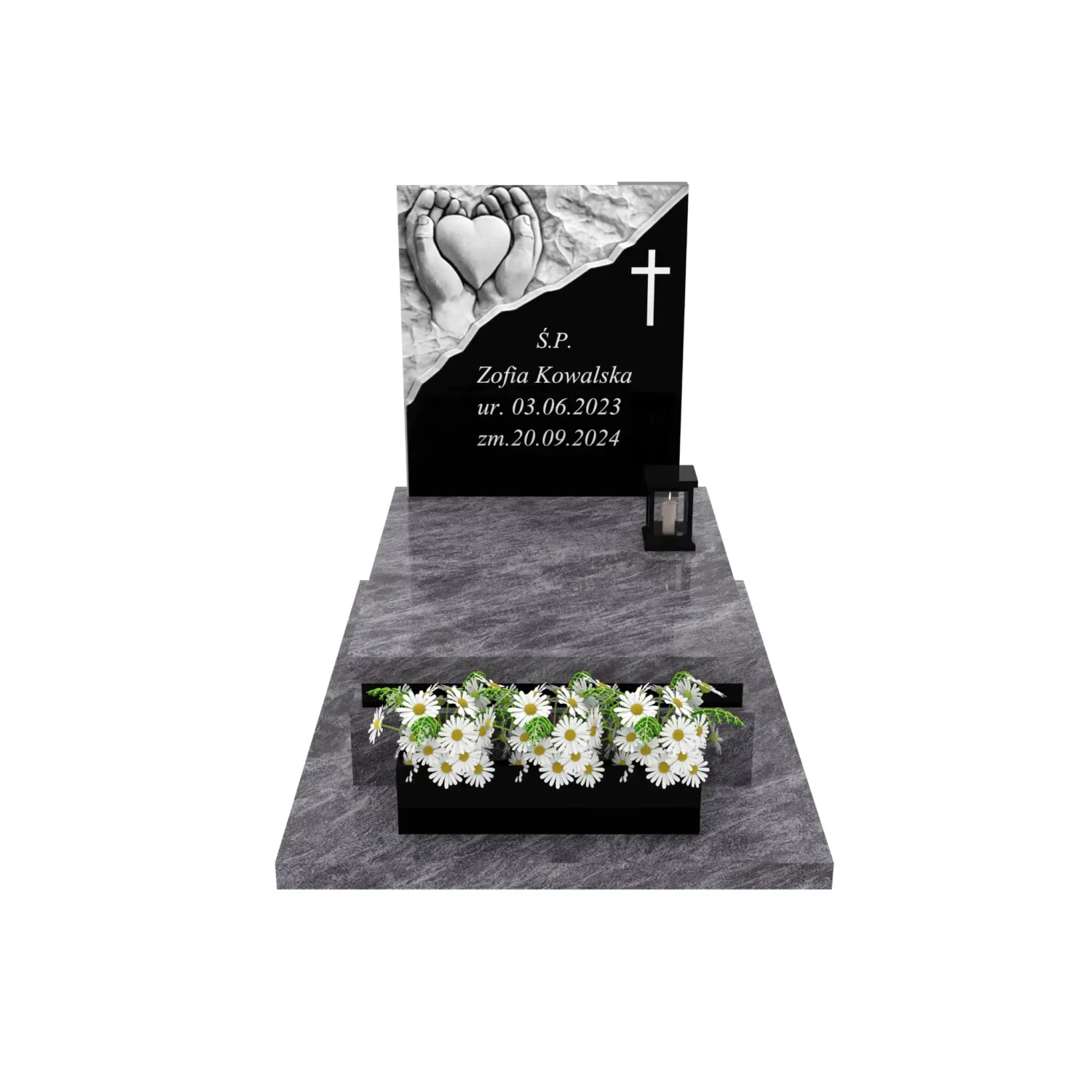 Nagrobek dla dziecka z rzeźbą dłoni i serca D 67+360 – photo №12