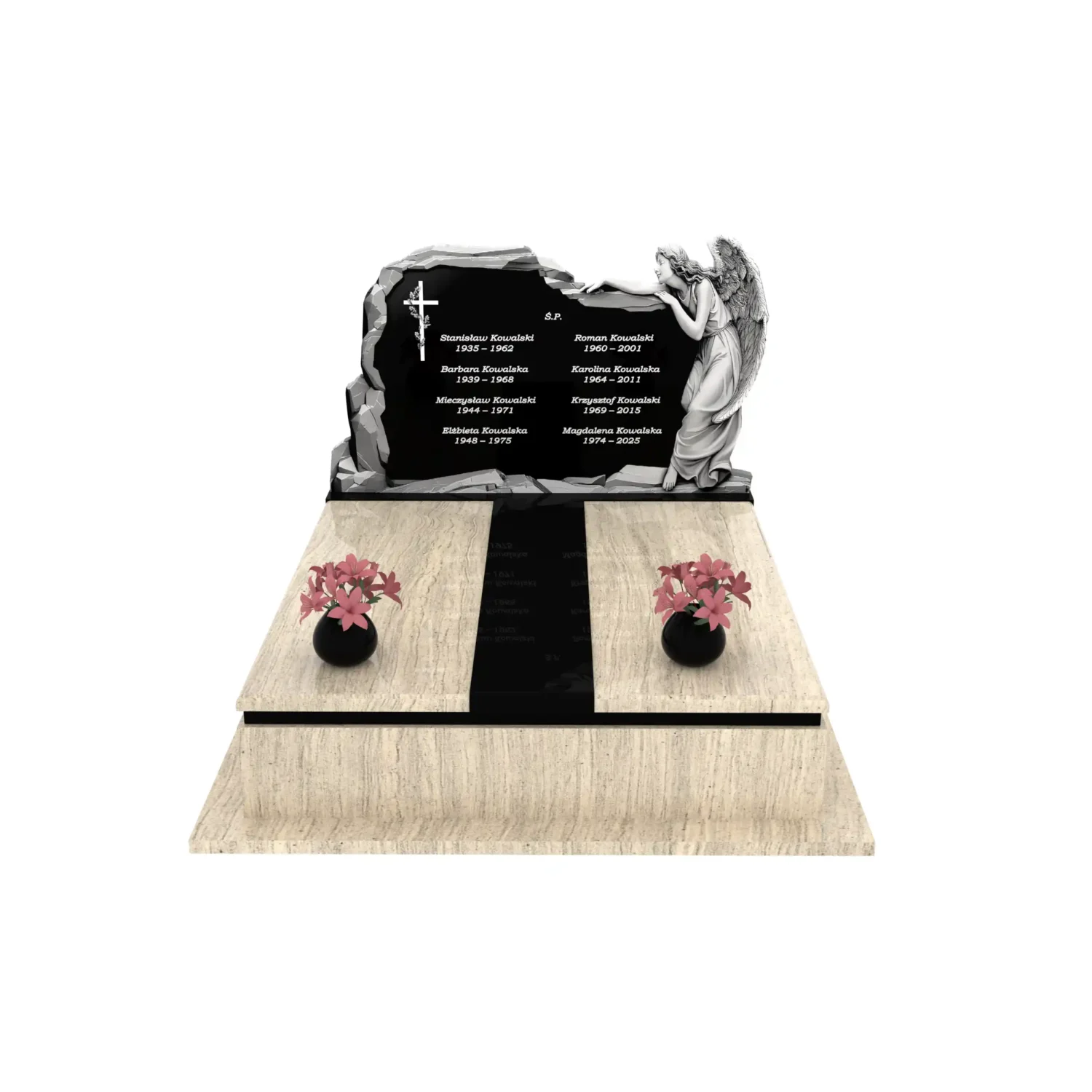 Nagrobek podwójny z grawerem anioła z granitu CK 108+360 – photo №12