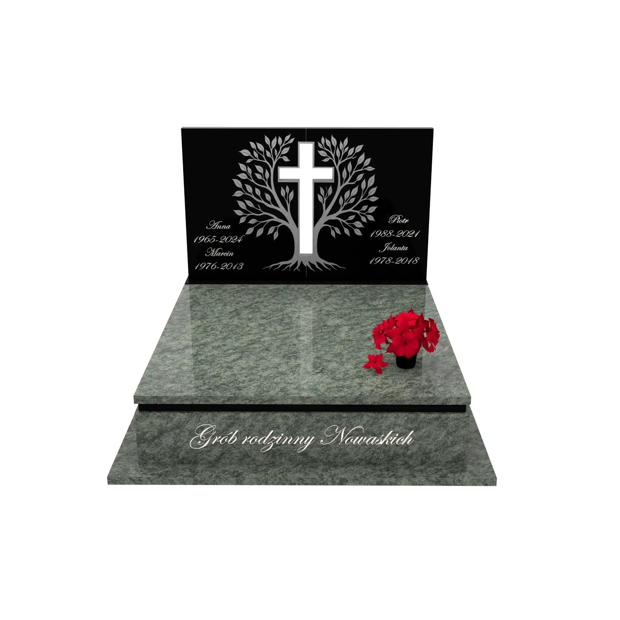 Nagrobek podwójny z grawerowanym drzewem i rzeźbą krzyża CK 104+360 – photo №12