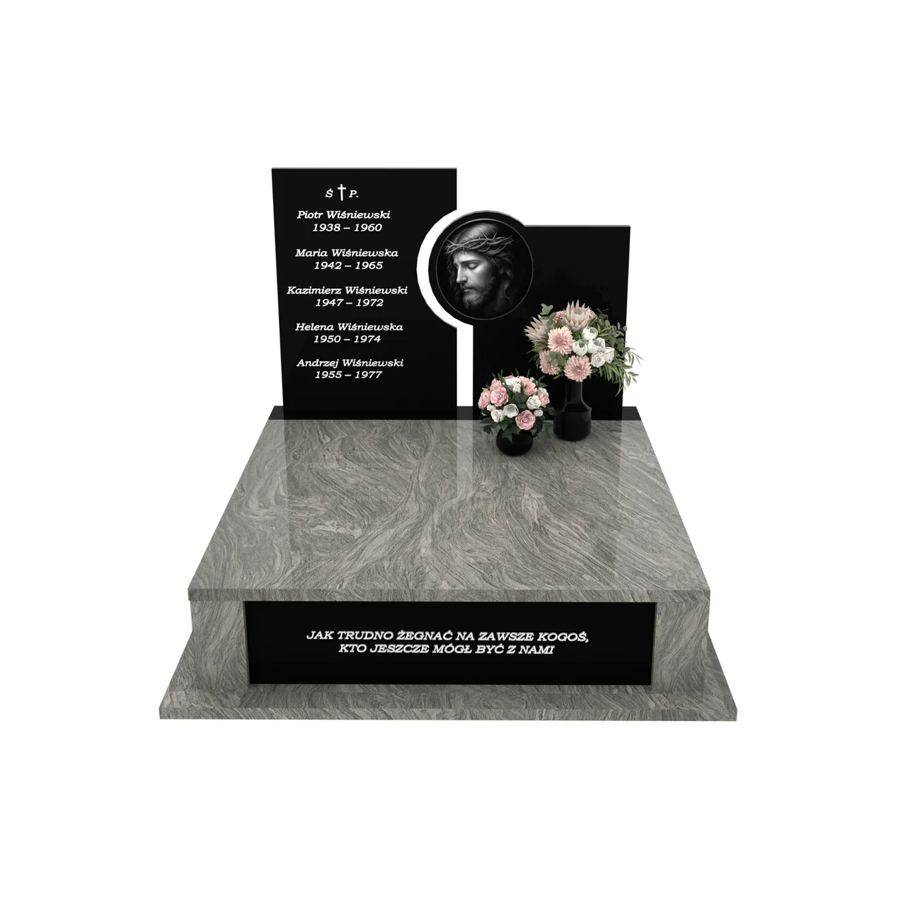 Nagrobek podwójny z grawerem Jezusa z granitu CK 107+360 – photo №12