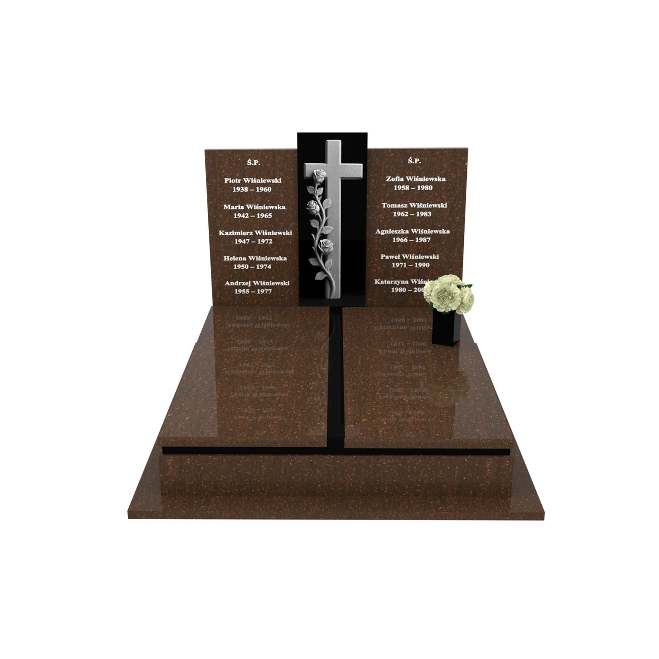 Nagrobek podwójny z grawerem krzyża, wykonany z dbałością o każdy detal z granitu CK 105+360 – photo №12