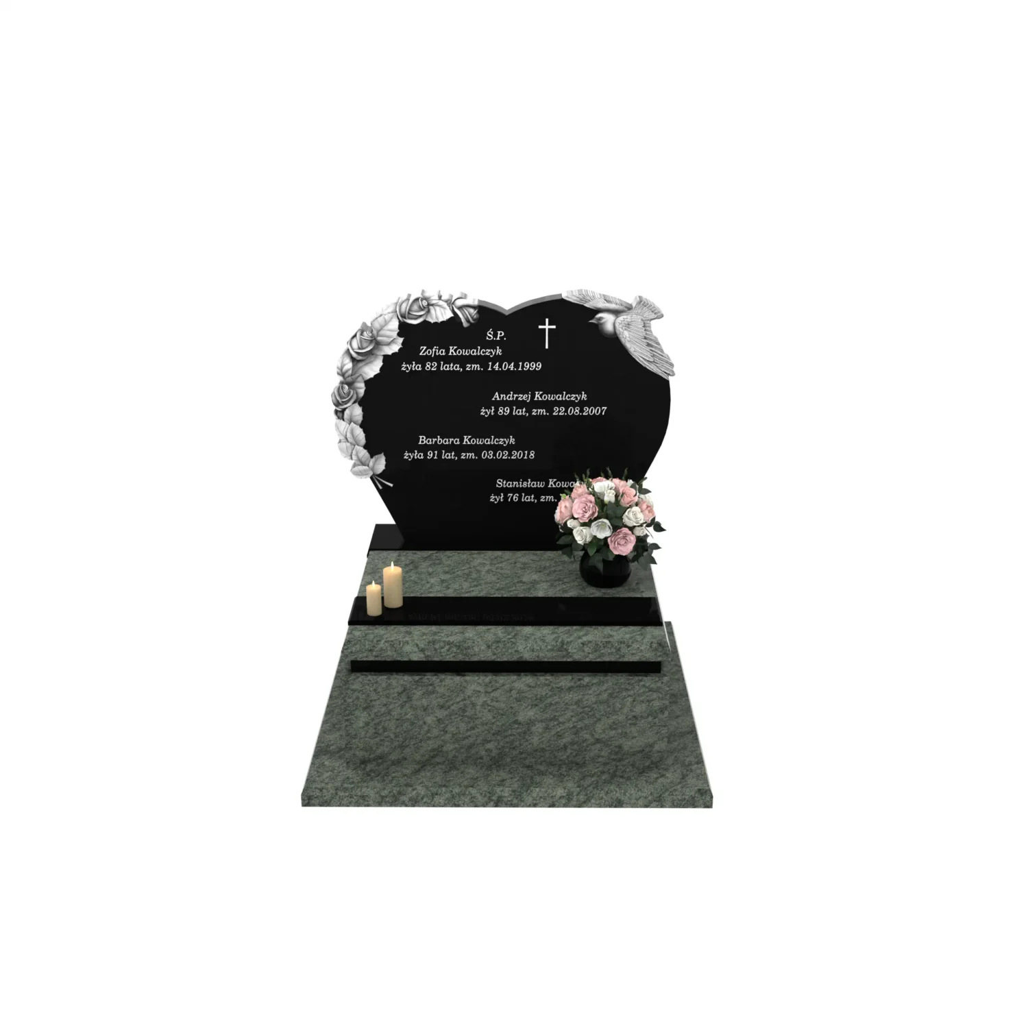 Nagrobek urnowy z rzeźbą róż i ptaka z granitu U 108+360 – photo №12