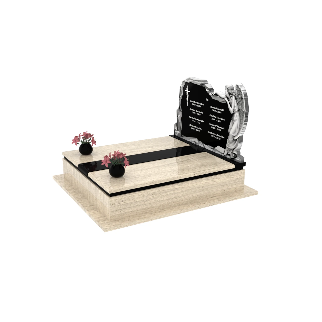 Nagrobek podwójny z grawerem anioła z granitu CK 108+360 – photo №2