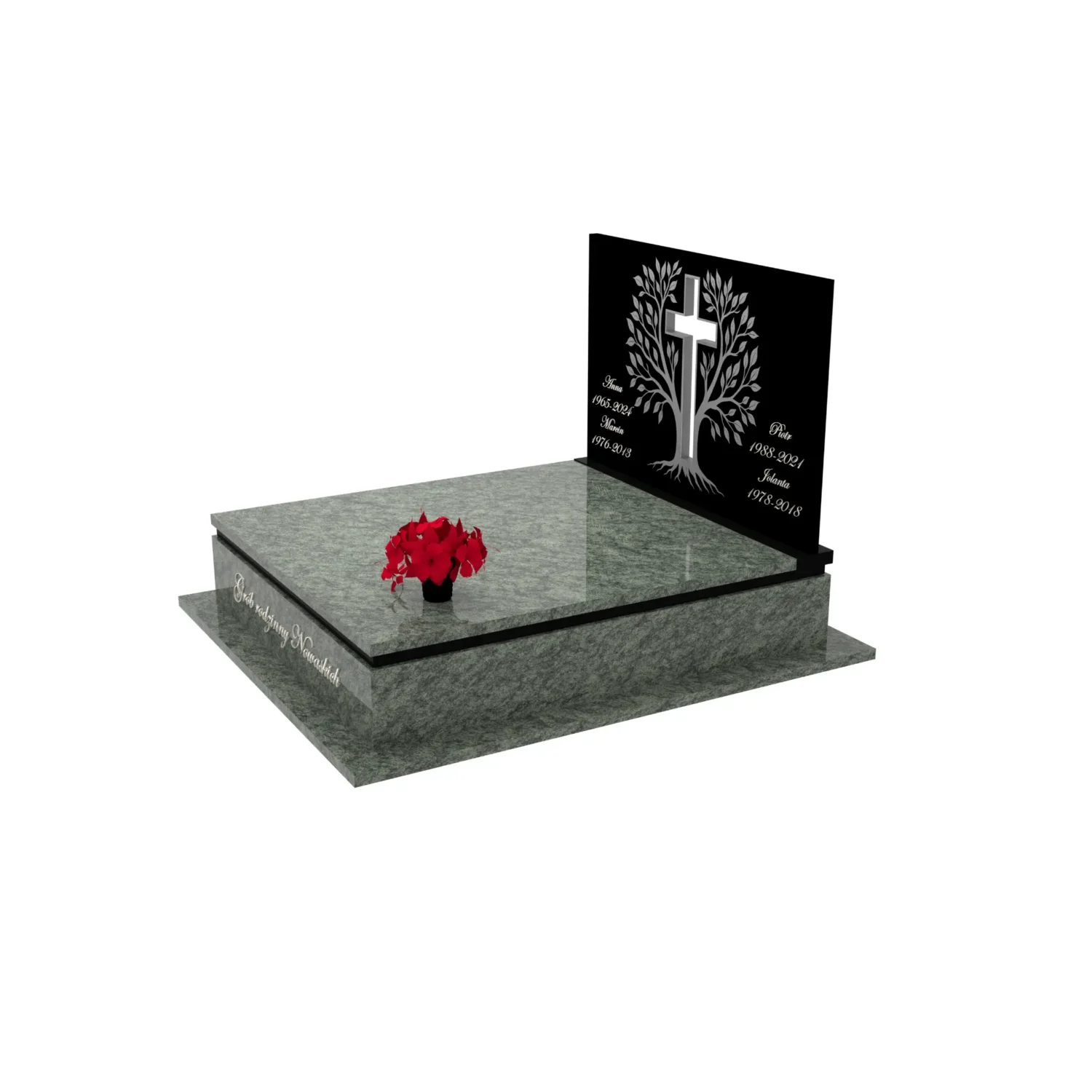 Nagrobek podwójny z grawerowanym drzewem i rzeźbą krzyża CK 104+360 – photo №2