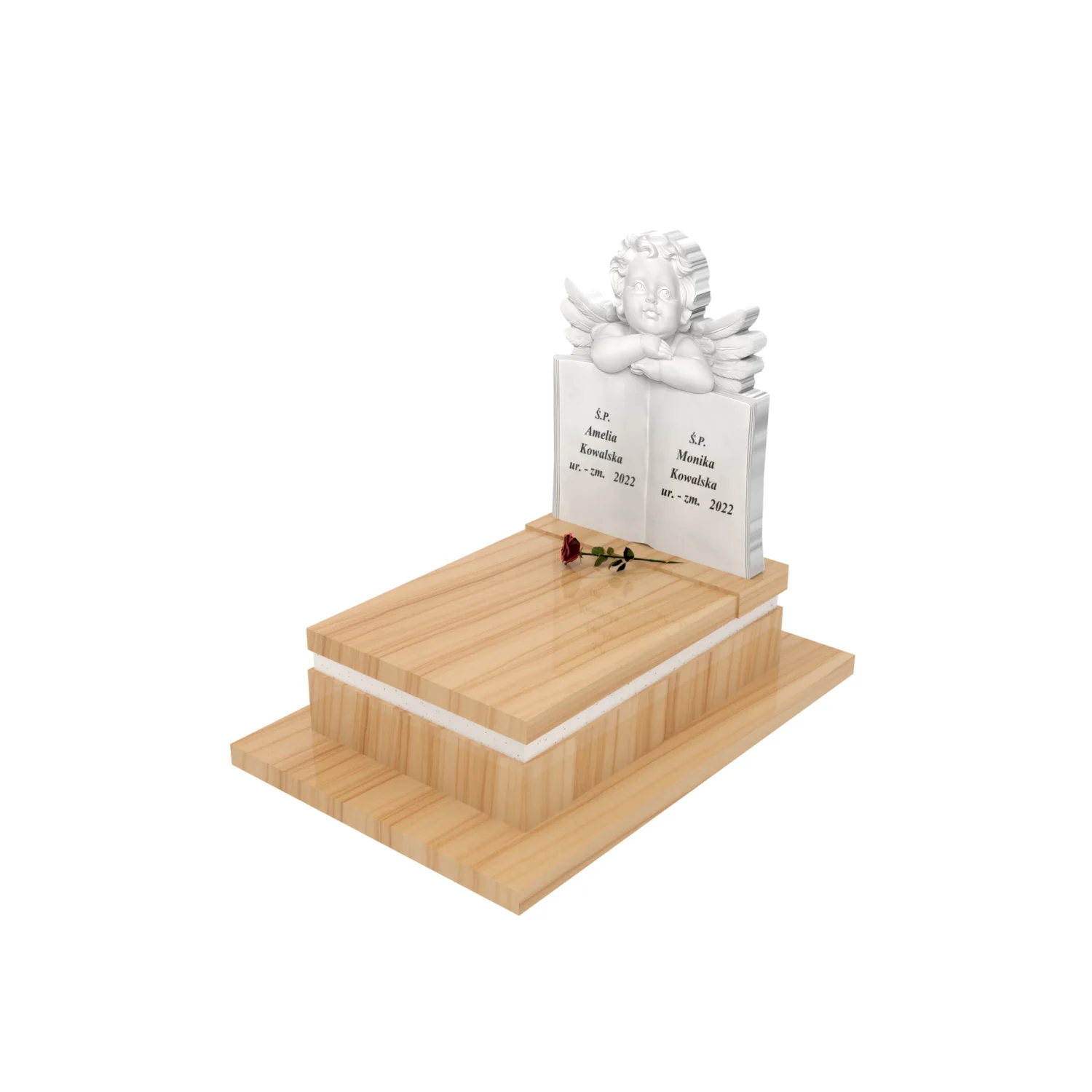 Nagrobek dla dziecka z rzeźbą książki i anioła z granitu D 79+360 – photo №1