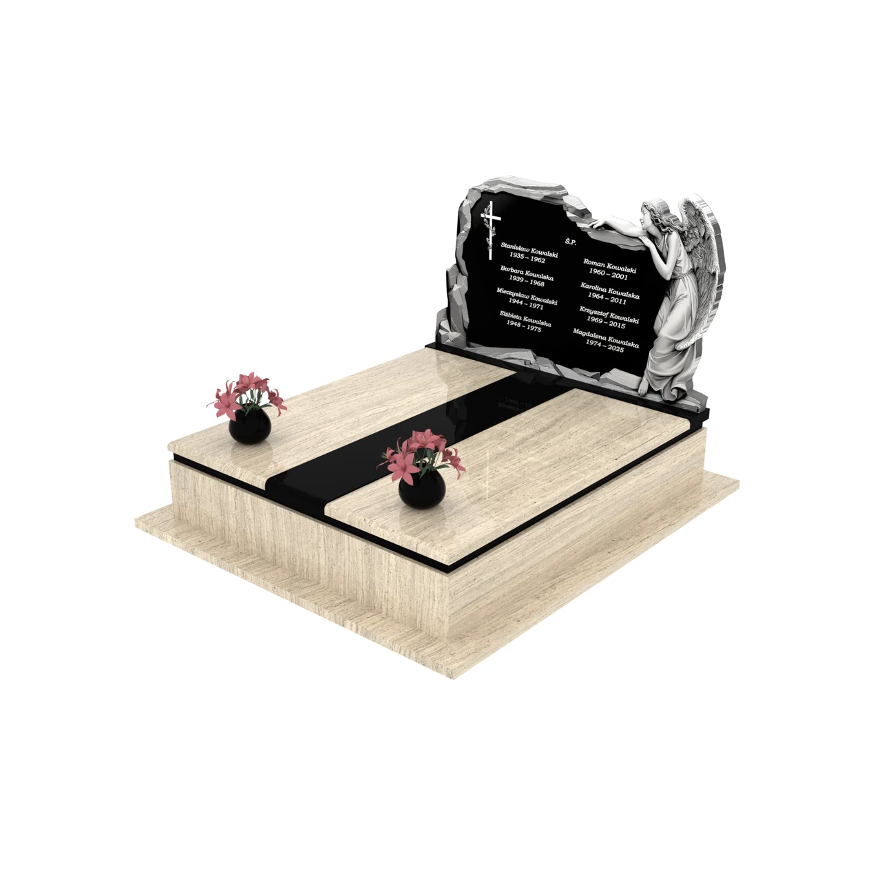 Nagrobek podwójny z grawerem anioła z granitu CK 108+360 – photo №1
