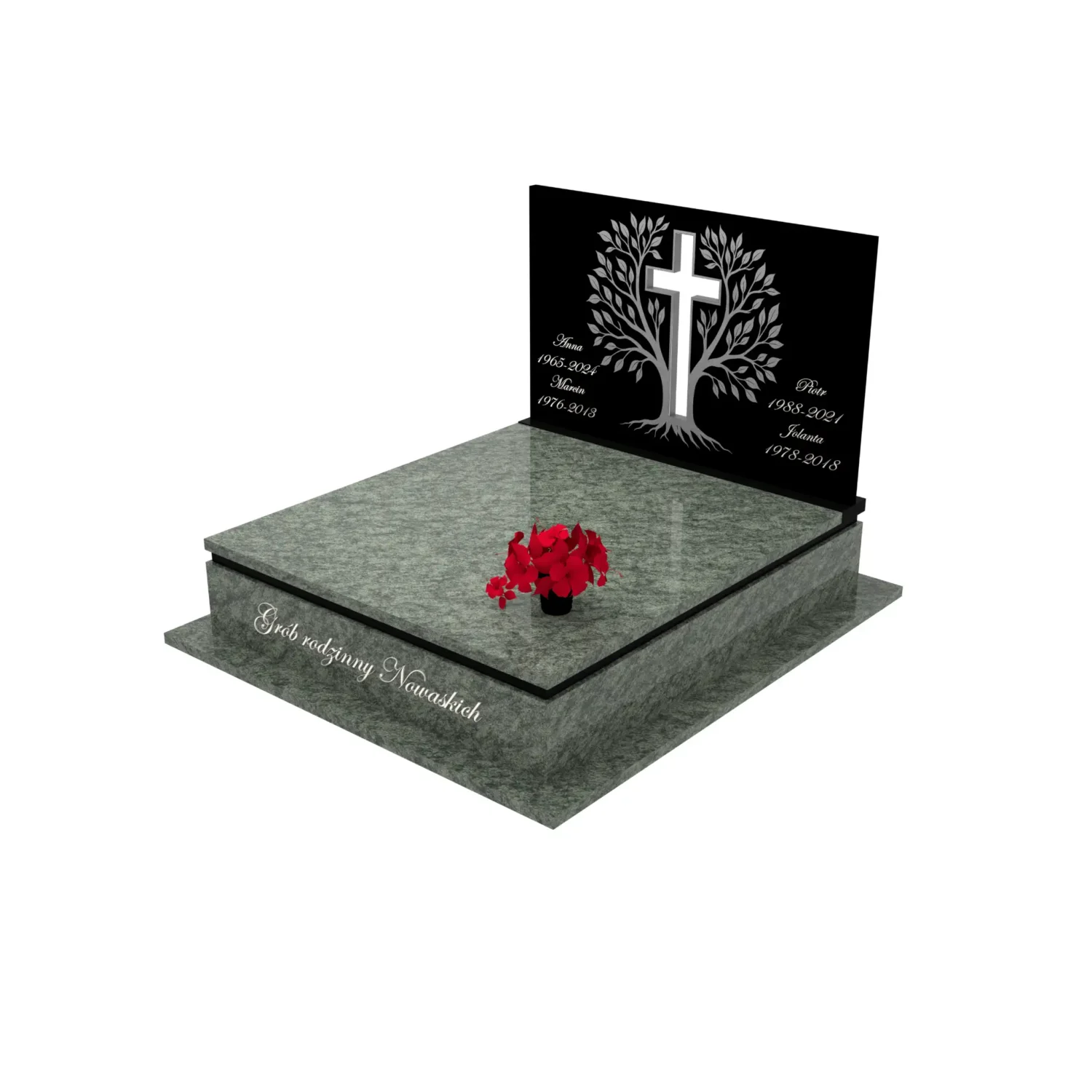 Nagrobek podwójny z grawerowanym drzewem i rzeźbą krzyża CK 104+360 – photo №1
