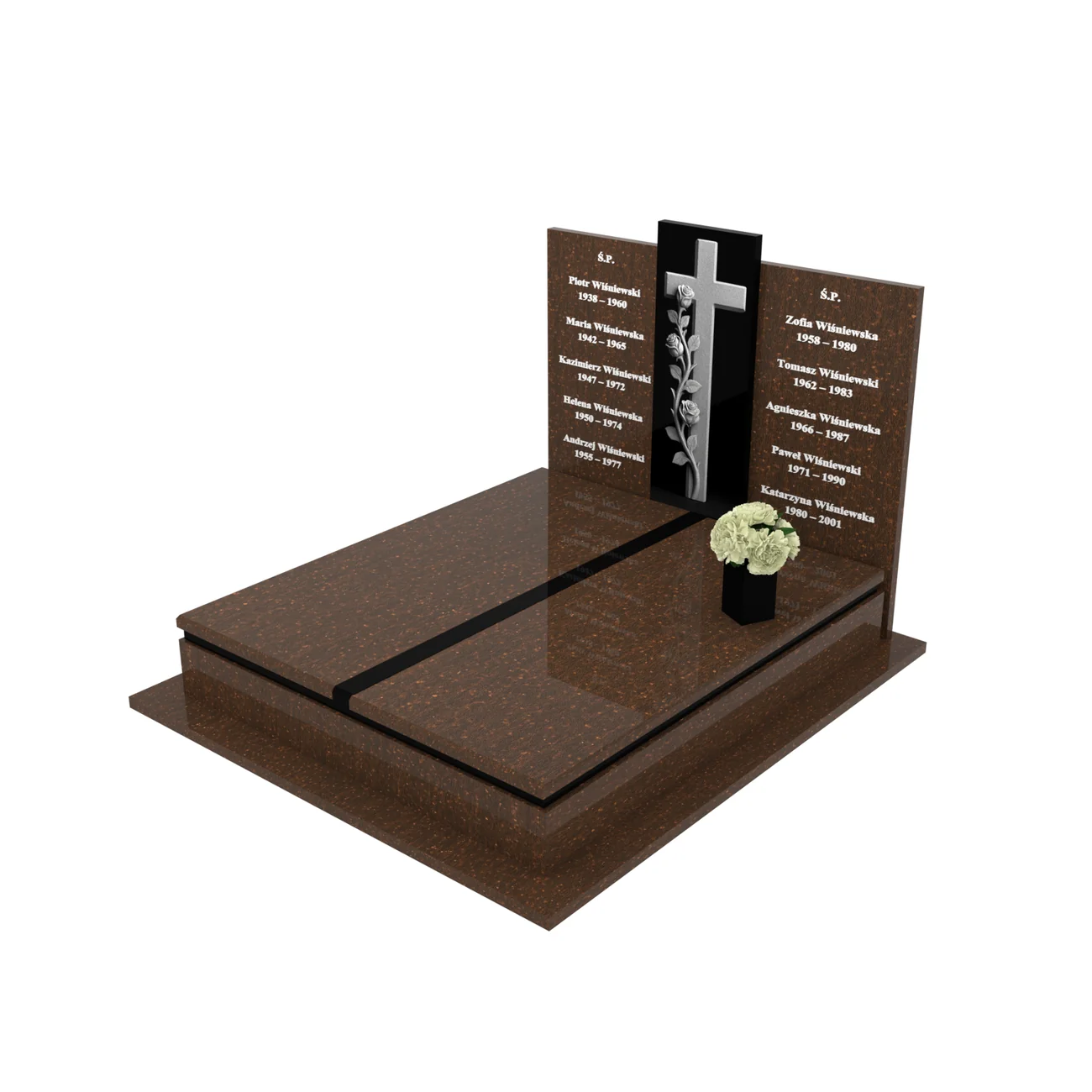Nagrobek podwójny z grawerem krzyża, wykonany z dbałością o każdy detal z granitu CK 105+360 – photo №1