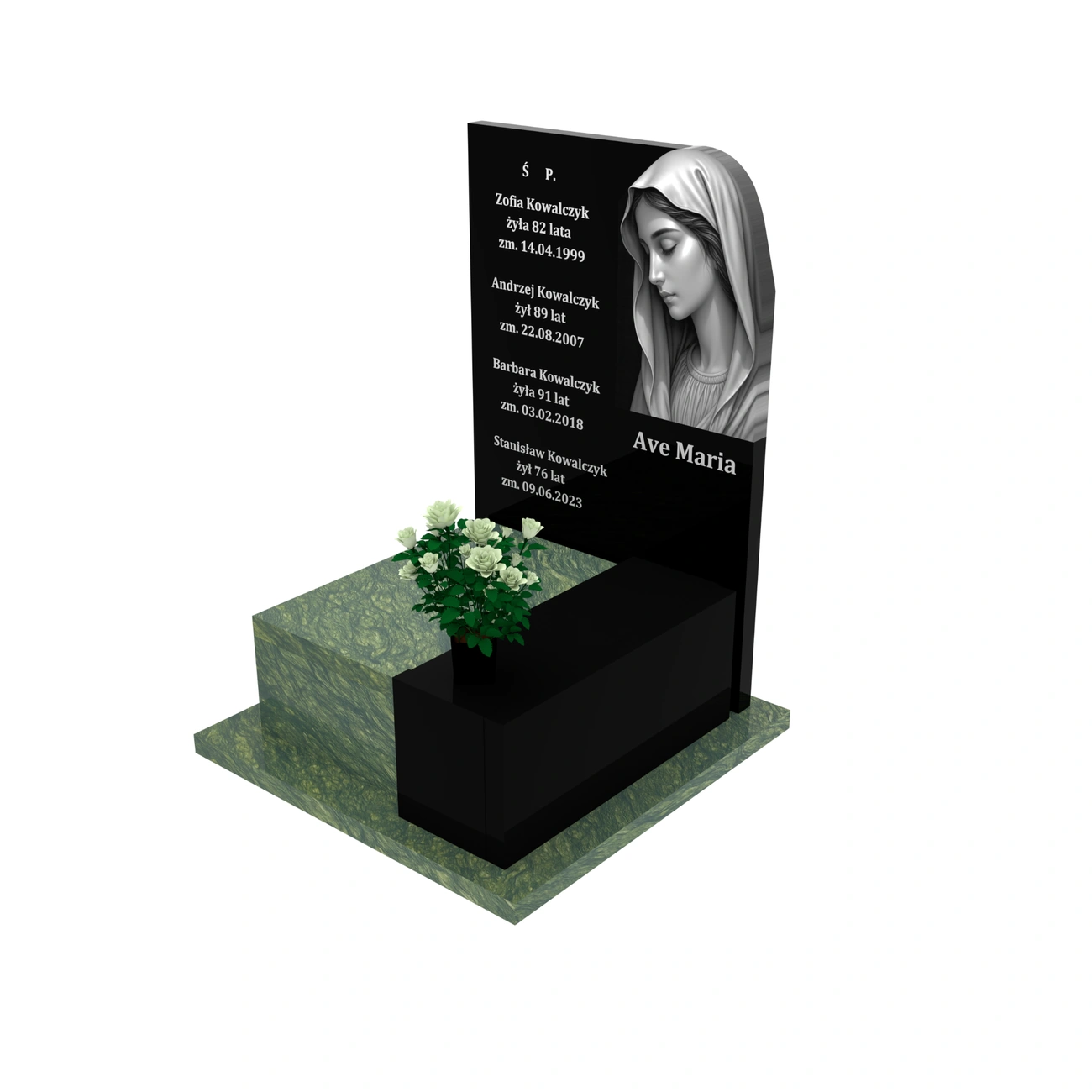 Nagrobek urnowy z grawerem Matki Boskiej z granitu U 110+360 – photo №1