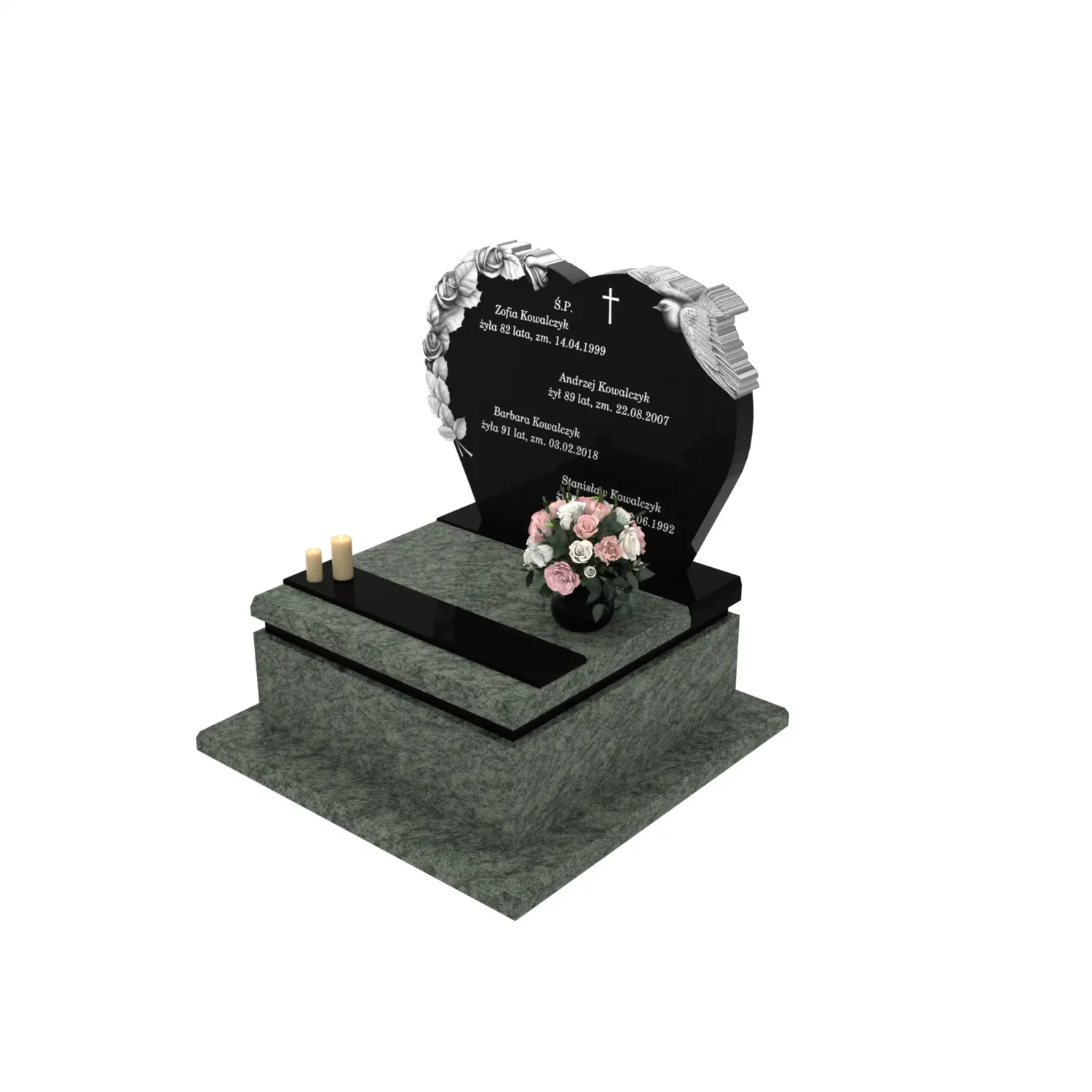Nagrobek urnowy z rzeźbą róż i ptaka z granitu U 108+360 – photo №1