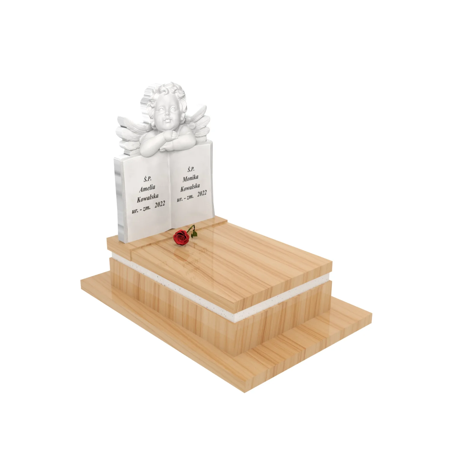 Nagrobek dla dziecka z rzeźbą książki i anioła z granitu D 79+360 – photo №11