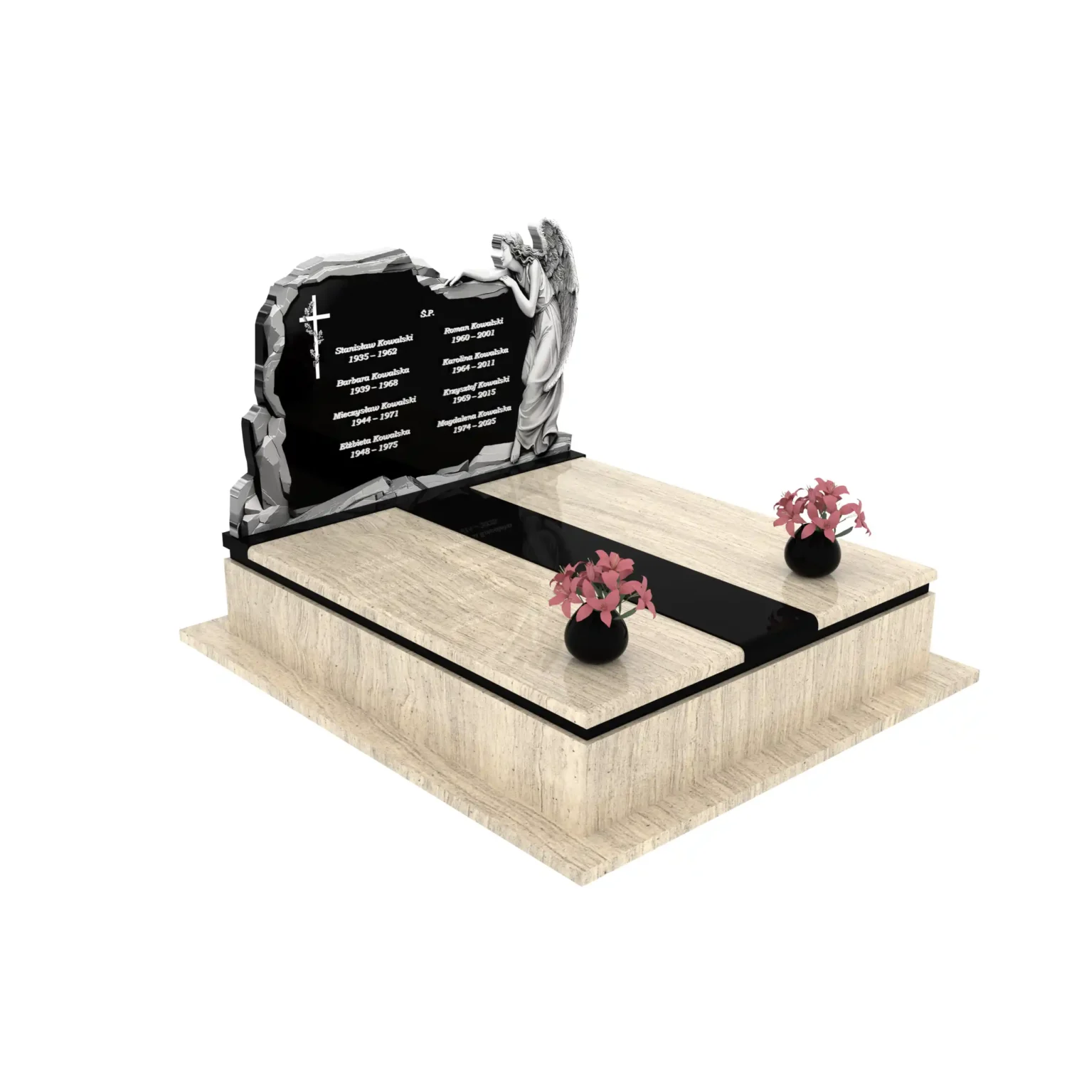 Nagrobek podwójny z grawerem anioła z granitu CK 108+360 – photo №11