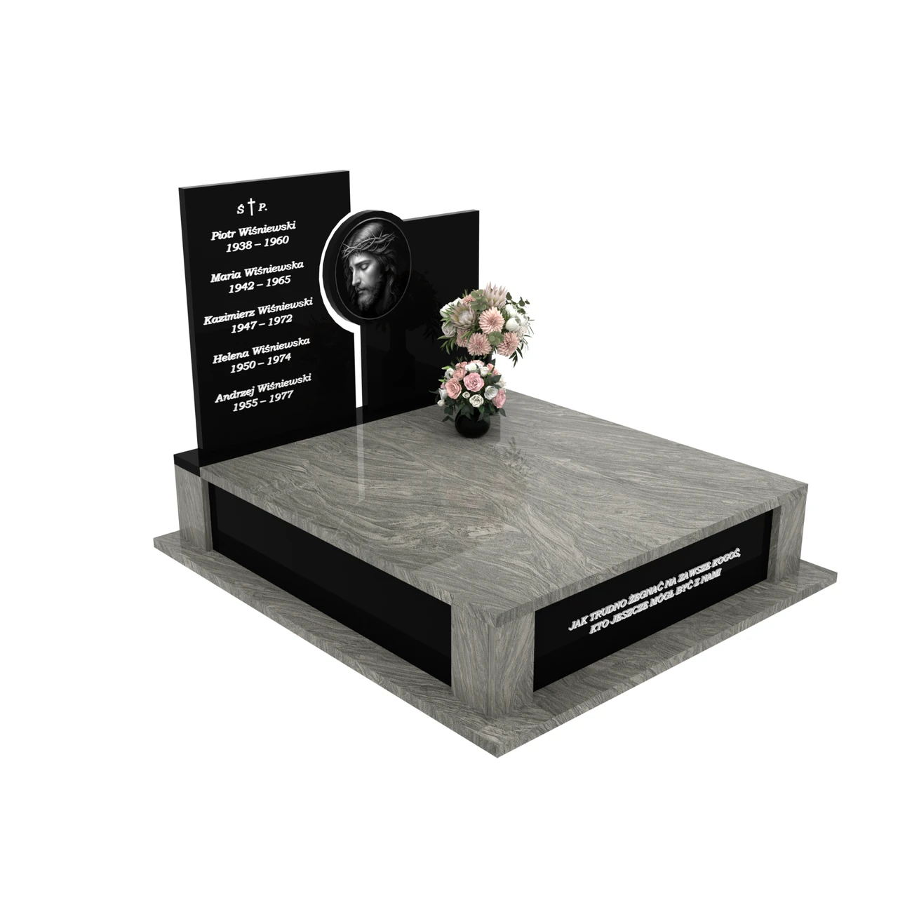 Nagrobek podwójny z grawerem Jezusa z granitu CK 107+360 – photo №11