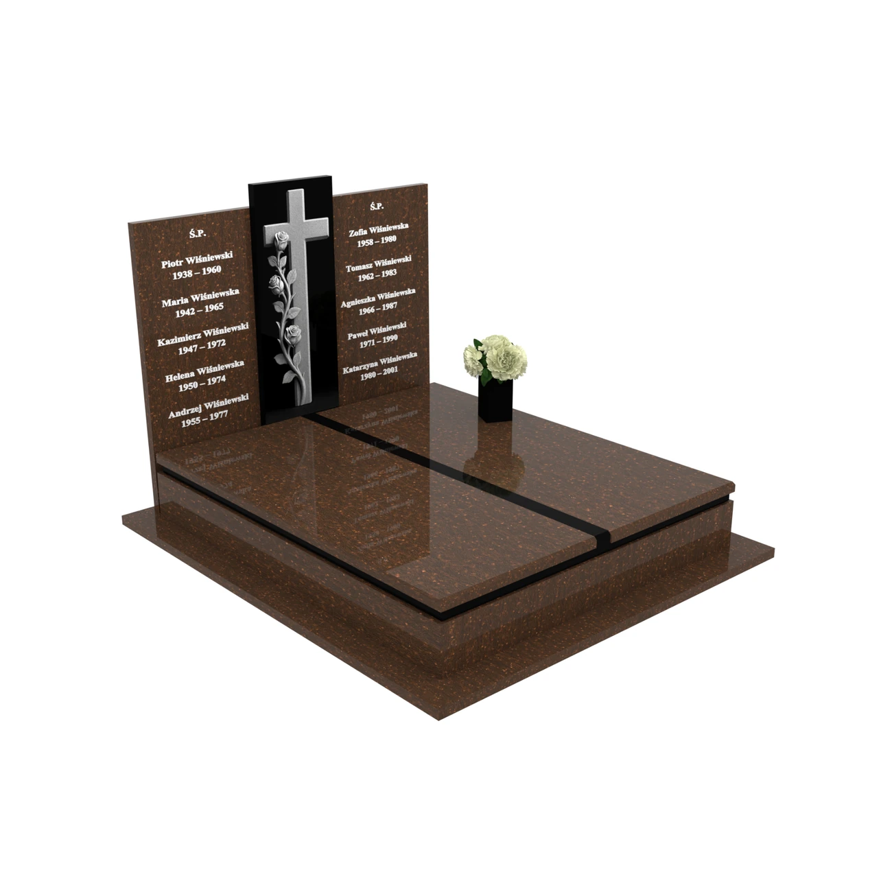 Nagrobek podwójny z grawerem krzyża, wykonany z dbałością o każdy detal z granitu CK 105+360 – photo №11