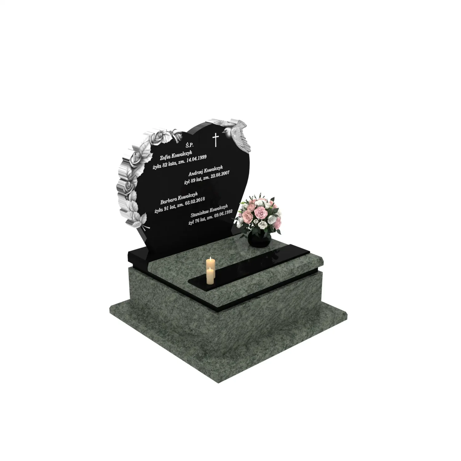 Nagrobek urnowy z rzeźbą róż i ptaka z granitu U 108+360 – photo №11