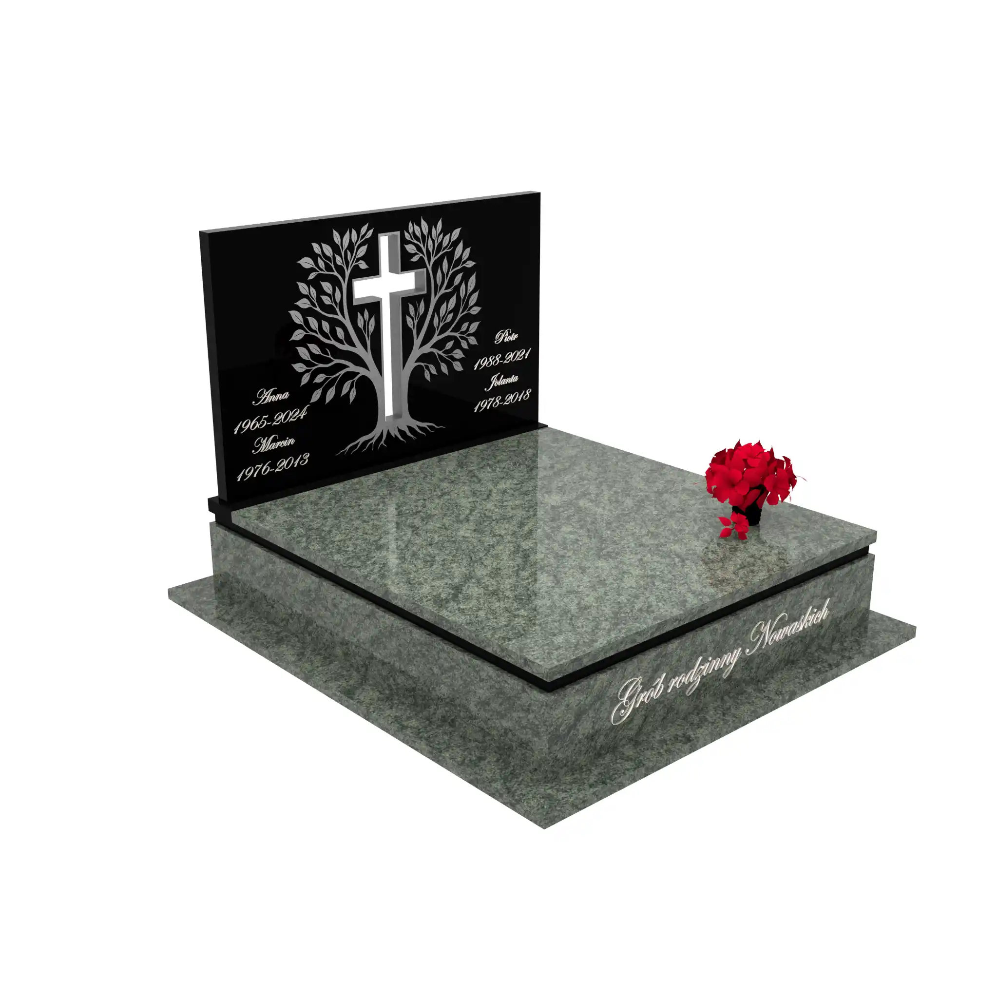 Nagrobek podwójny z grawerowanym drzewem i rzeźbą krzyża CK 104+360 – photo №11