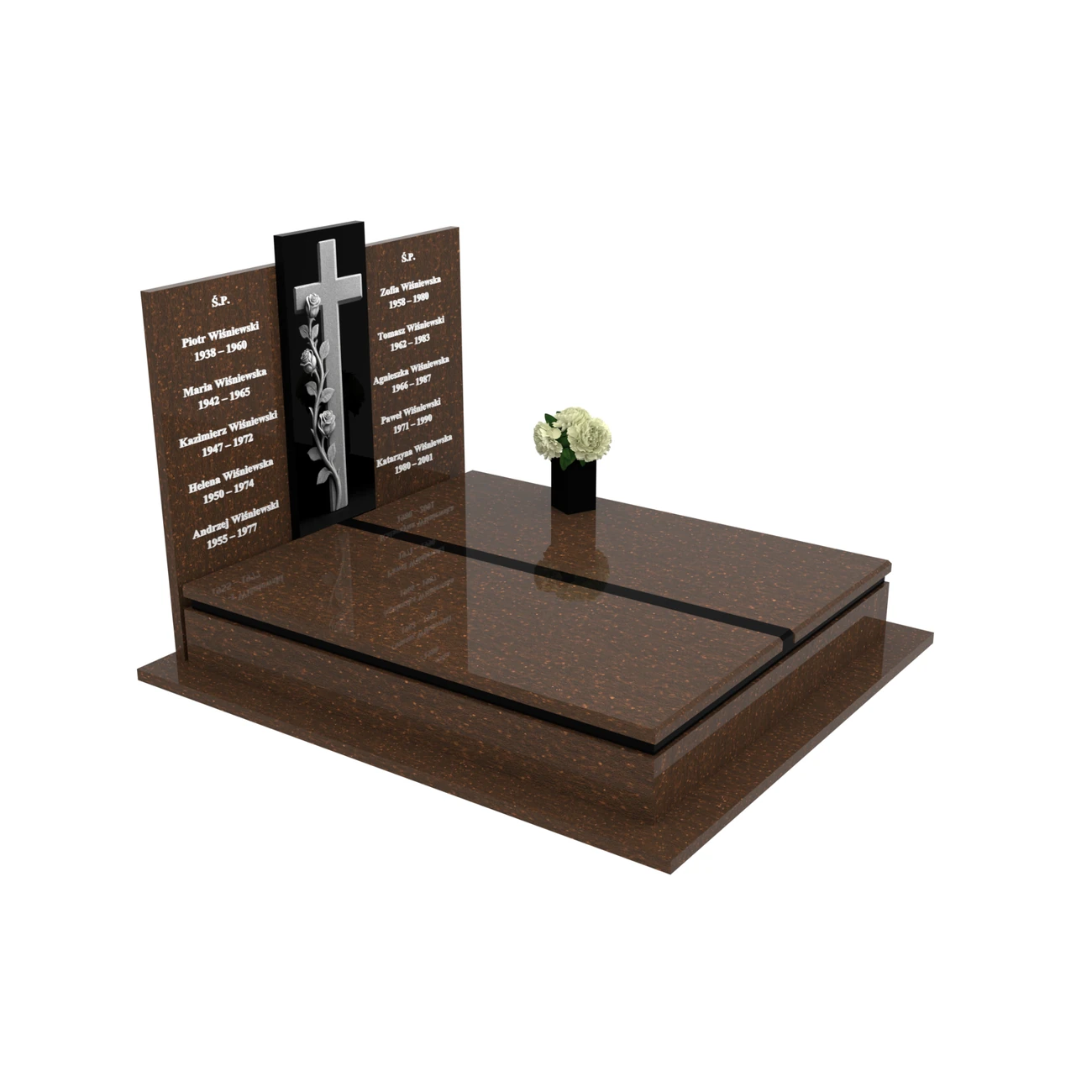 Nagrobek podwójny z grawerem krzyża, wykonany z dbałością o każdy detal z granitu CK 105+360 – photo №10