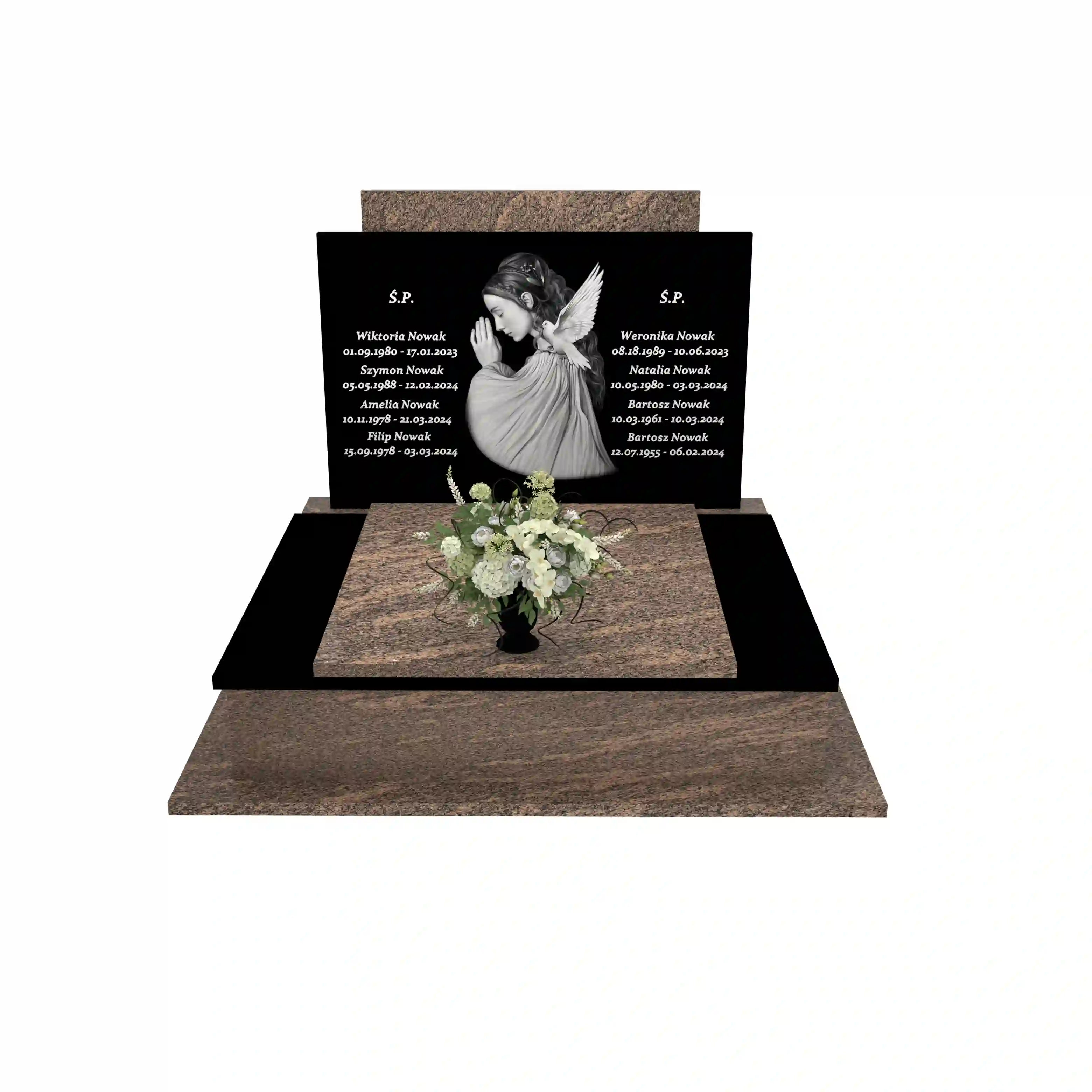 Nagrobek podwójny z grawerowanym aniołem z granitu CK 106+360 – photo №12