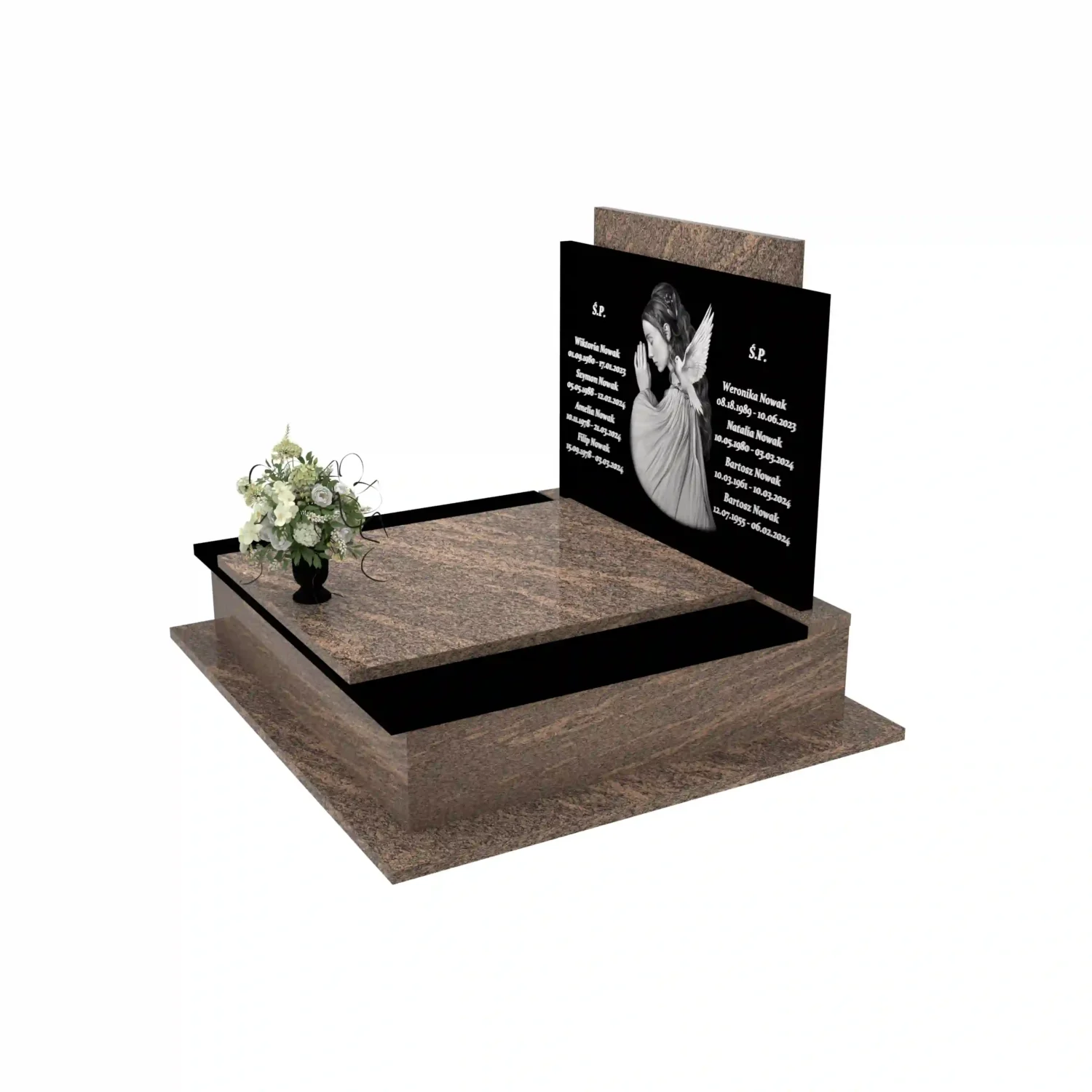 Nagrobek podwójny z grawerowanym aniołem z granitu CK 106+360 – photo №2