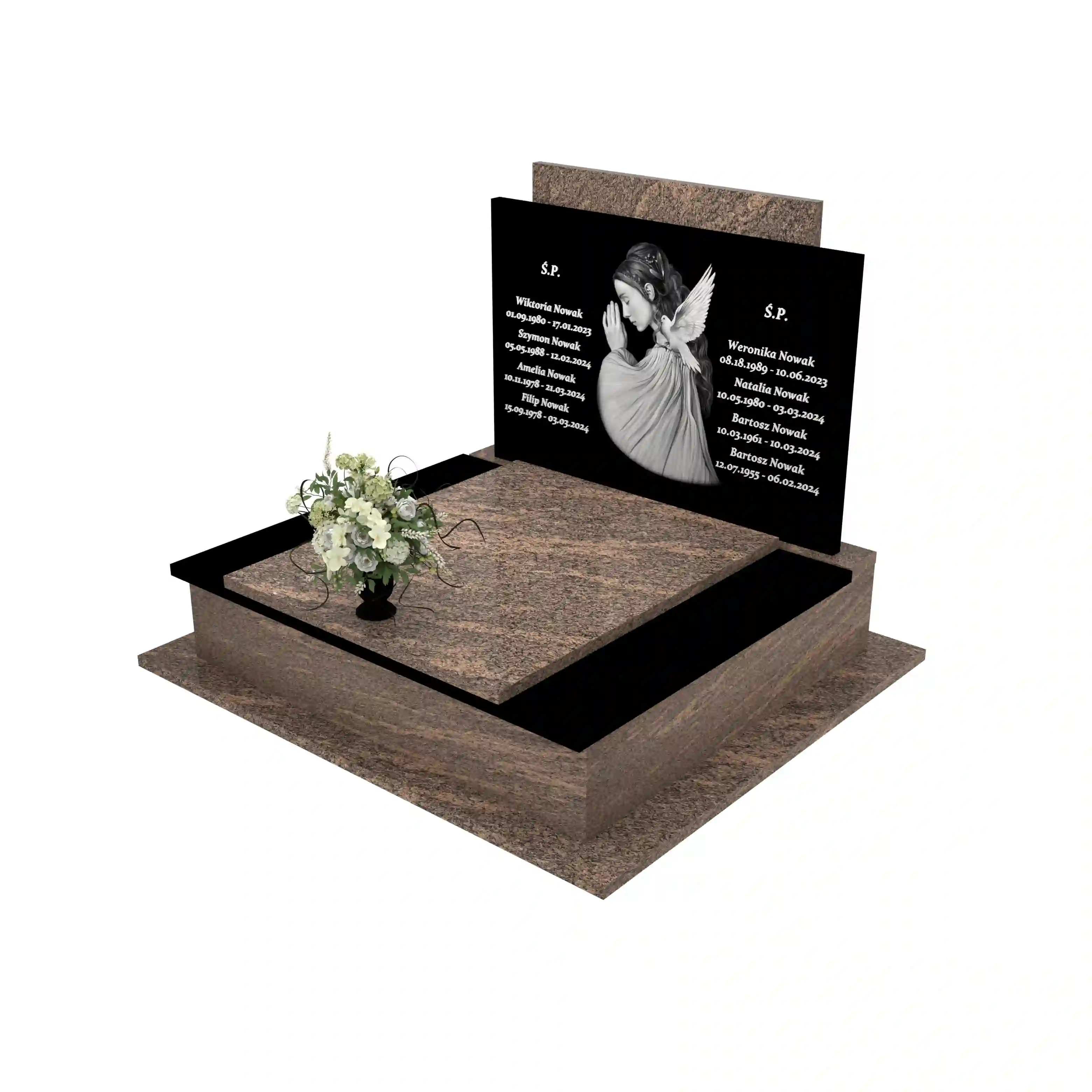 Nagrobek podwójny z grawerowanym aniołem z granitu CK 106+360 – photo №1