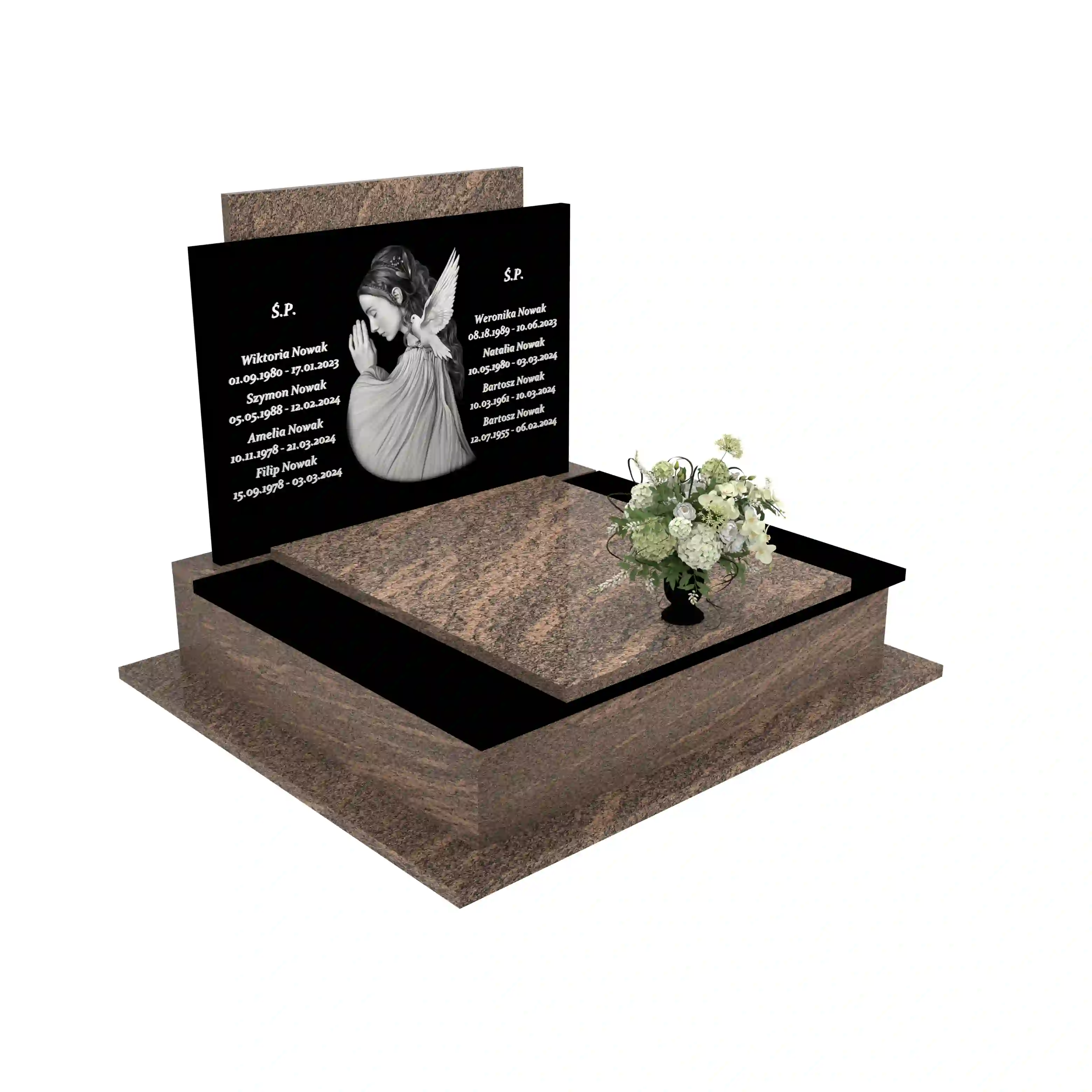 Nagrobek podwójny z grawerowanym aniołem z granitu CK 106+360 – photo №11