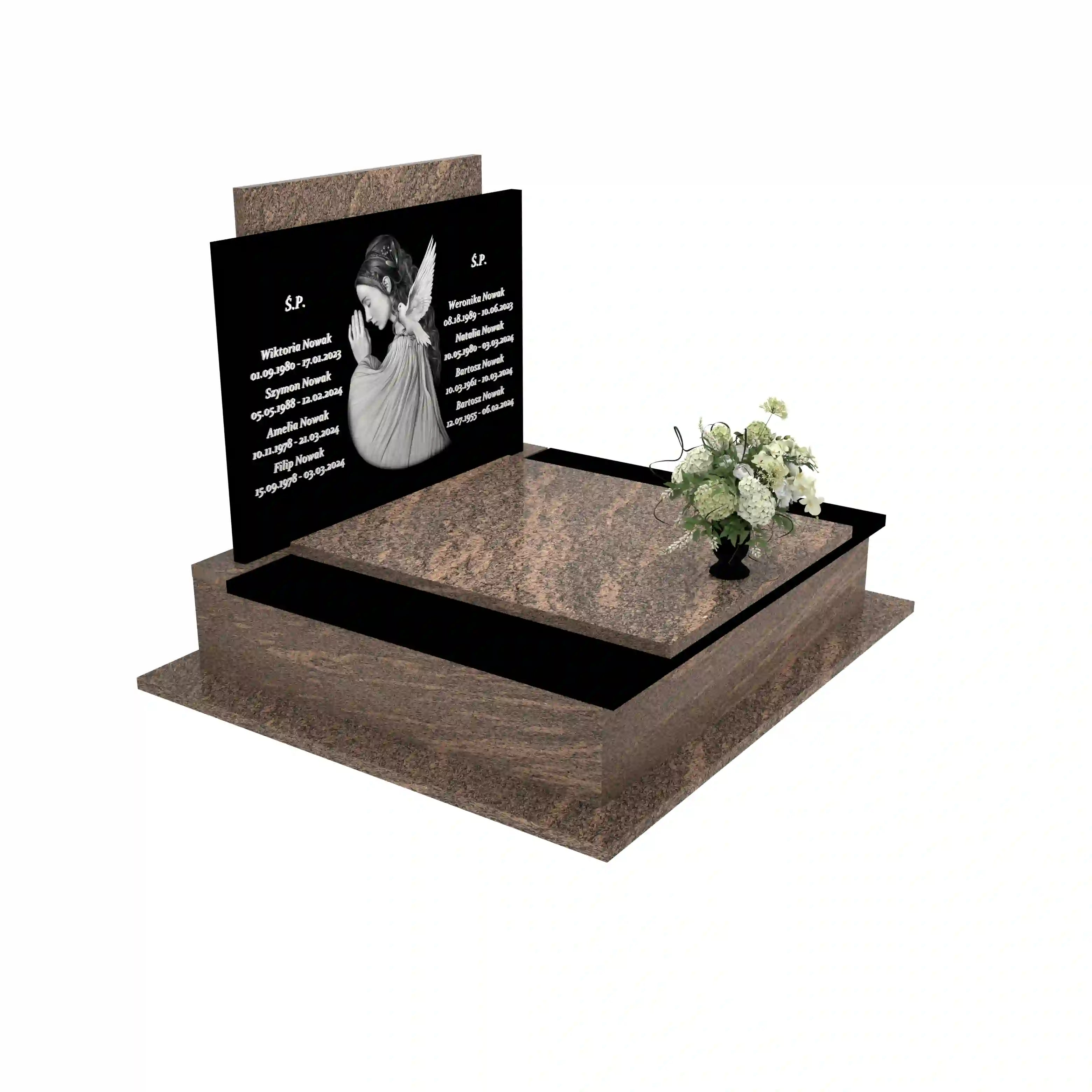 Nagrobek podwójny z grawerowanym aniołem z granitu CK 106+360 – photo №10