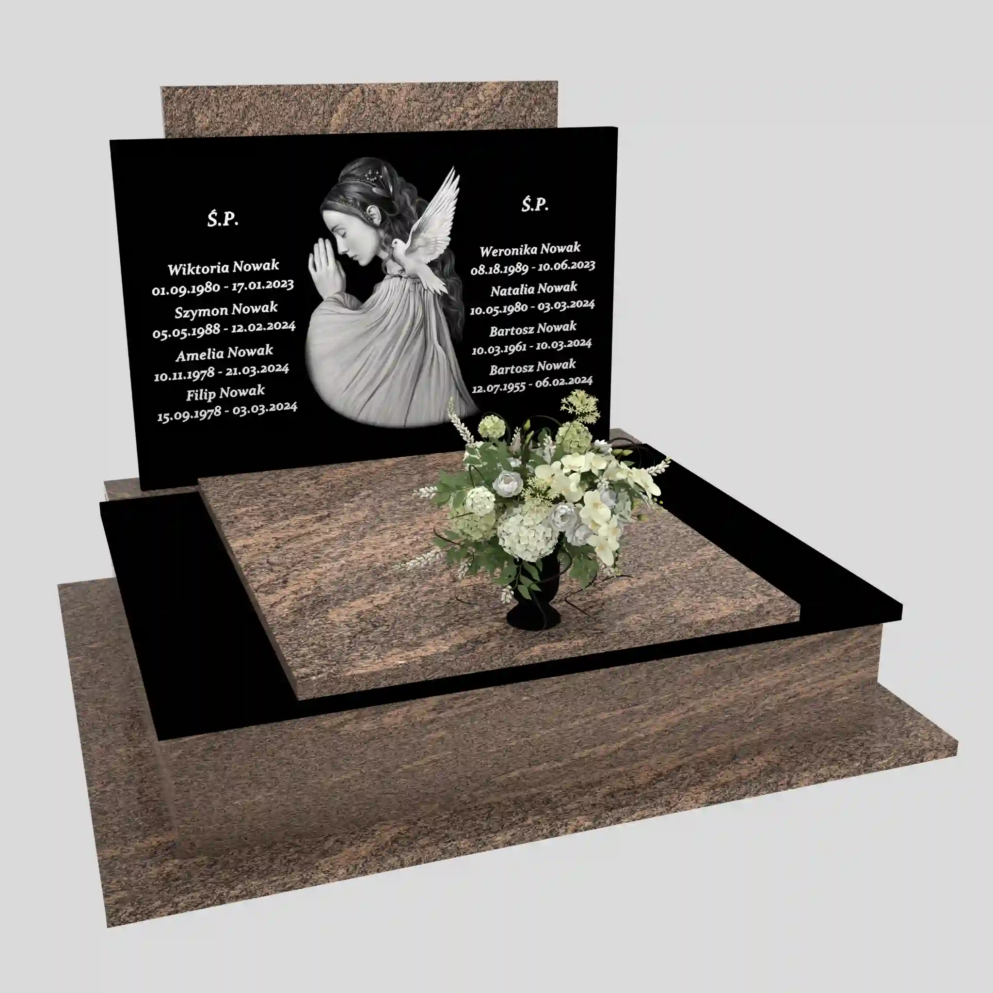 Nagrobek podwójny z grawerowanym aniołem z granitu CK 106 zdjęcie 29