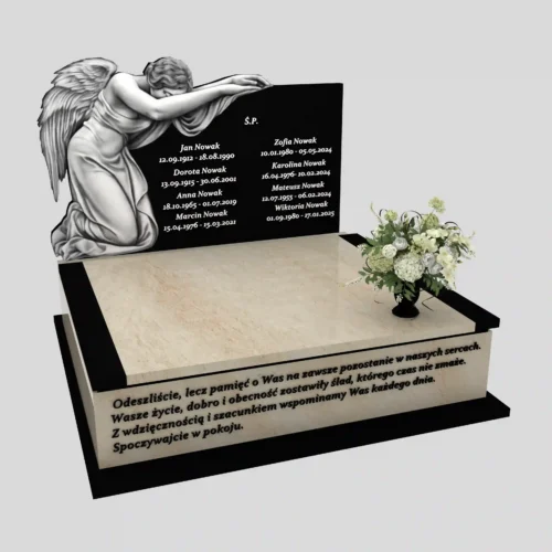 Nagrobki Warszawa – pomniki podwójne z granitu CK 110, grawer anioła 3D
