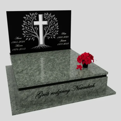 Nagrobki Warszawa-Nagrobek podwójny z grawerem drzewa oraz rzeżbą kryża CK 104 wzór 21