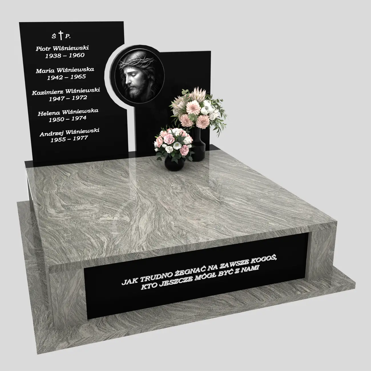 Nagrobek podwójny z grawerem Jezusa z granitu CK 107 zdjęcie 29