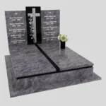 Nagrobek podwójny z grawerem krzyża, wykonany z dbałością o każdy detal z granitu CK 105 zdjęcie 40