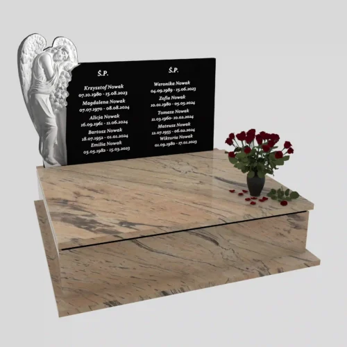 Nagrobki Warszawa nagrobek podwójny z grawerowanym aniołem z granitu CK 112