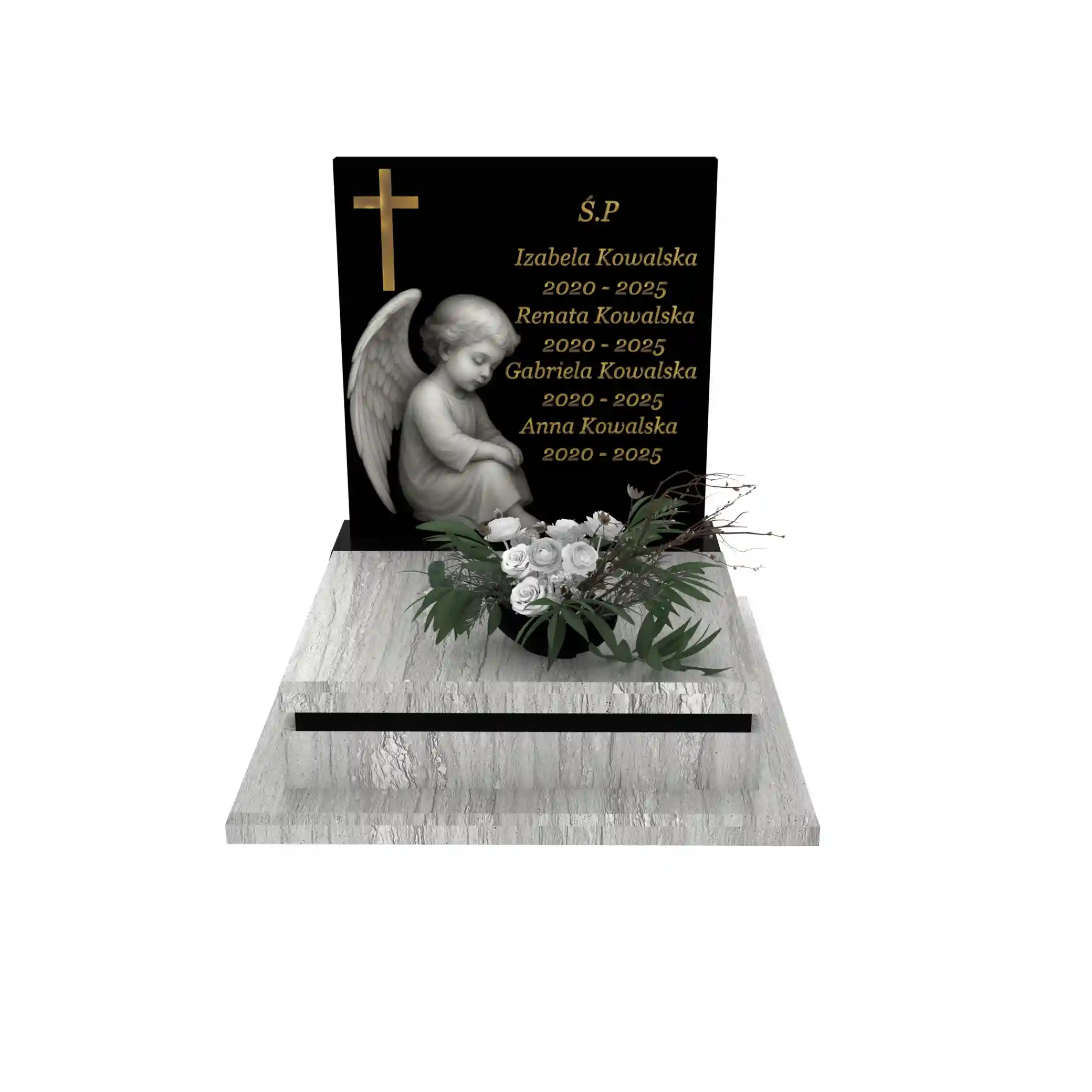 Nagrobek dla dziecka z grawerem anioła — cichy symbol opieki i pamięci z granitu D 66+360 – photo №12