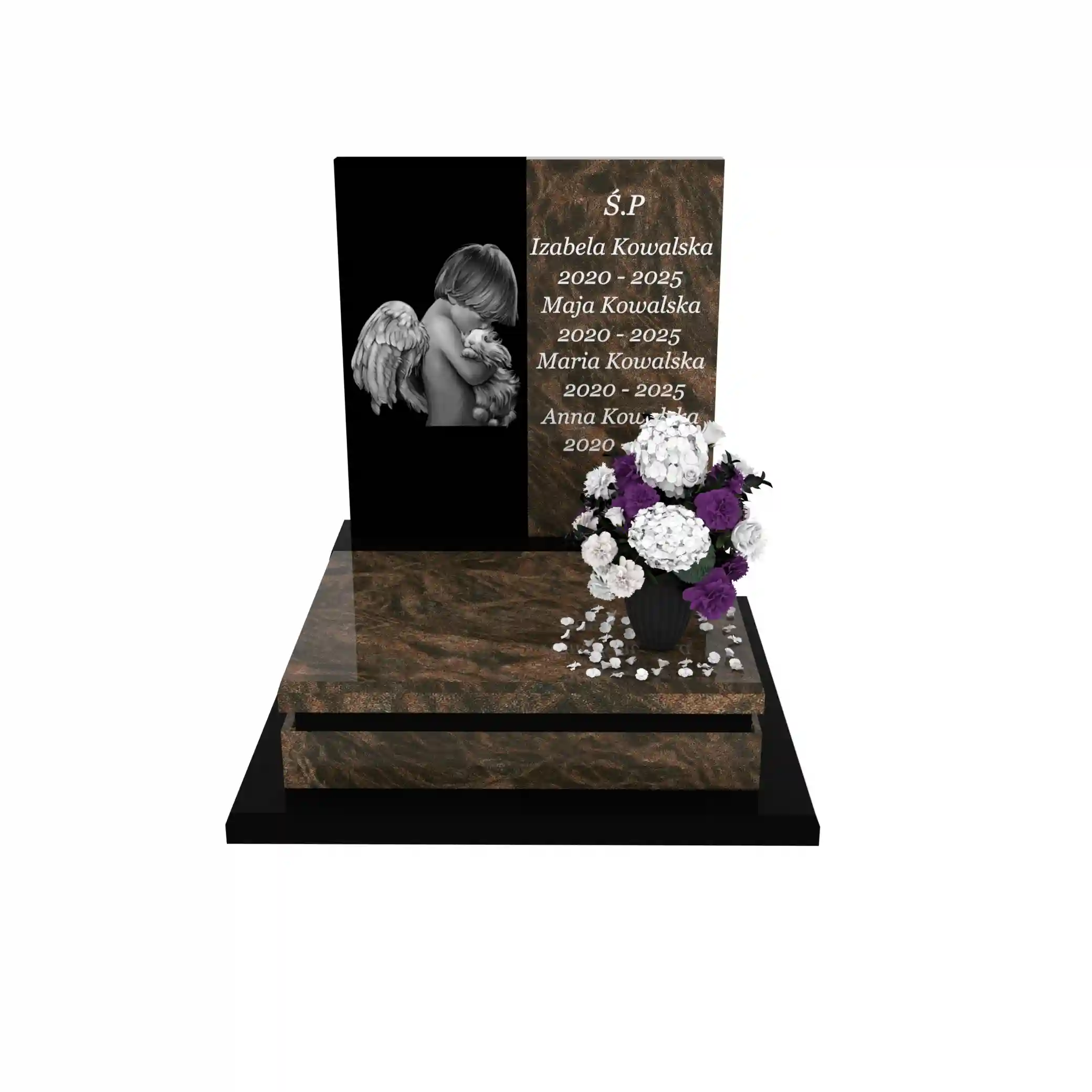 Nagrobek dla dziecka z grawerem anioła – symbol pamięci i miłości z granitu D 70+360 – photo №12