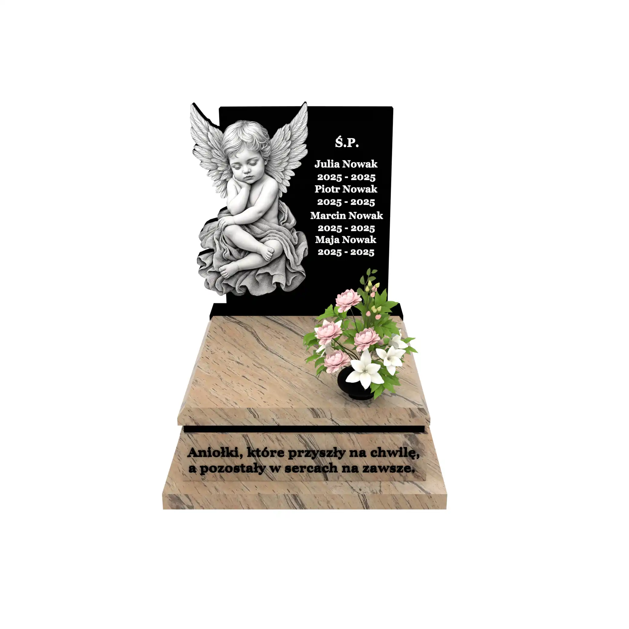 Nagrobek dla dziecka z subtelnym grawerem anioła z granitu D 71+360 – photo №12