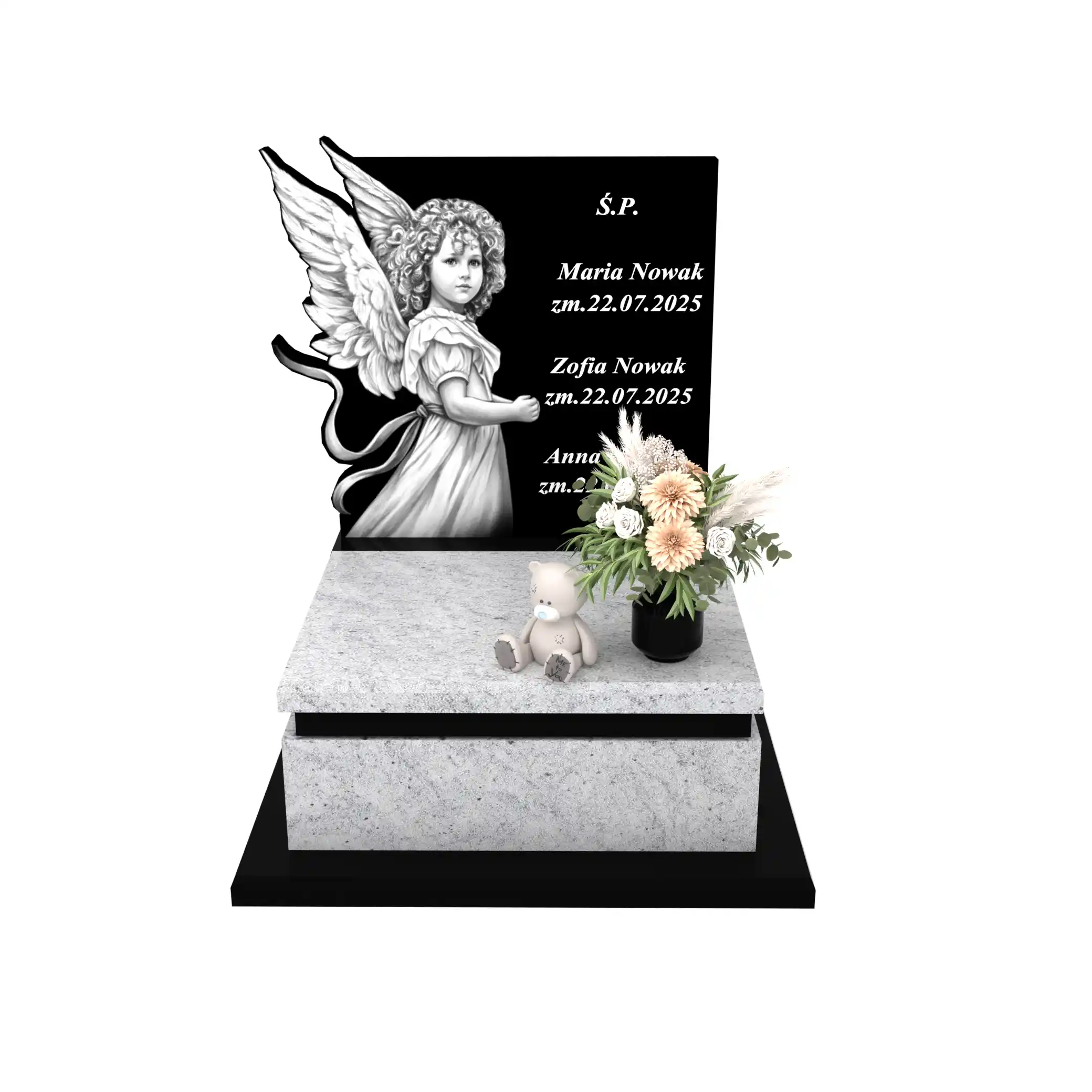 Nagrobek dla dziecka z grawerem anioła z granitu D 72+360 – photo №12