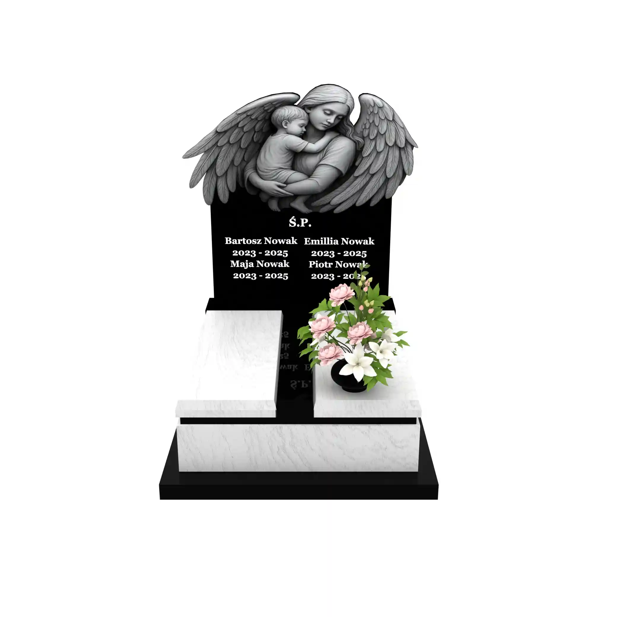 Nagrobek dla dziecka z grawerem anioła, wykonany z sercem i szacunkiem z granitu D 65+360 – photo №12