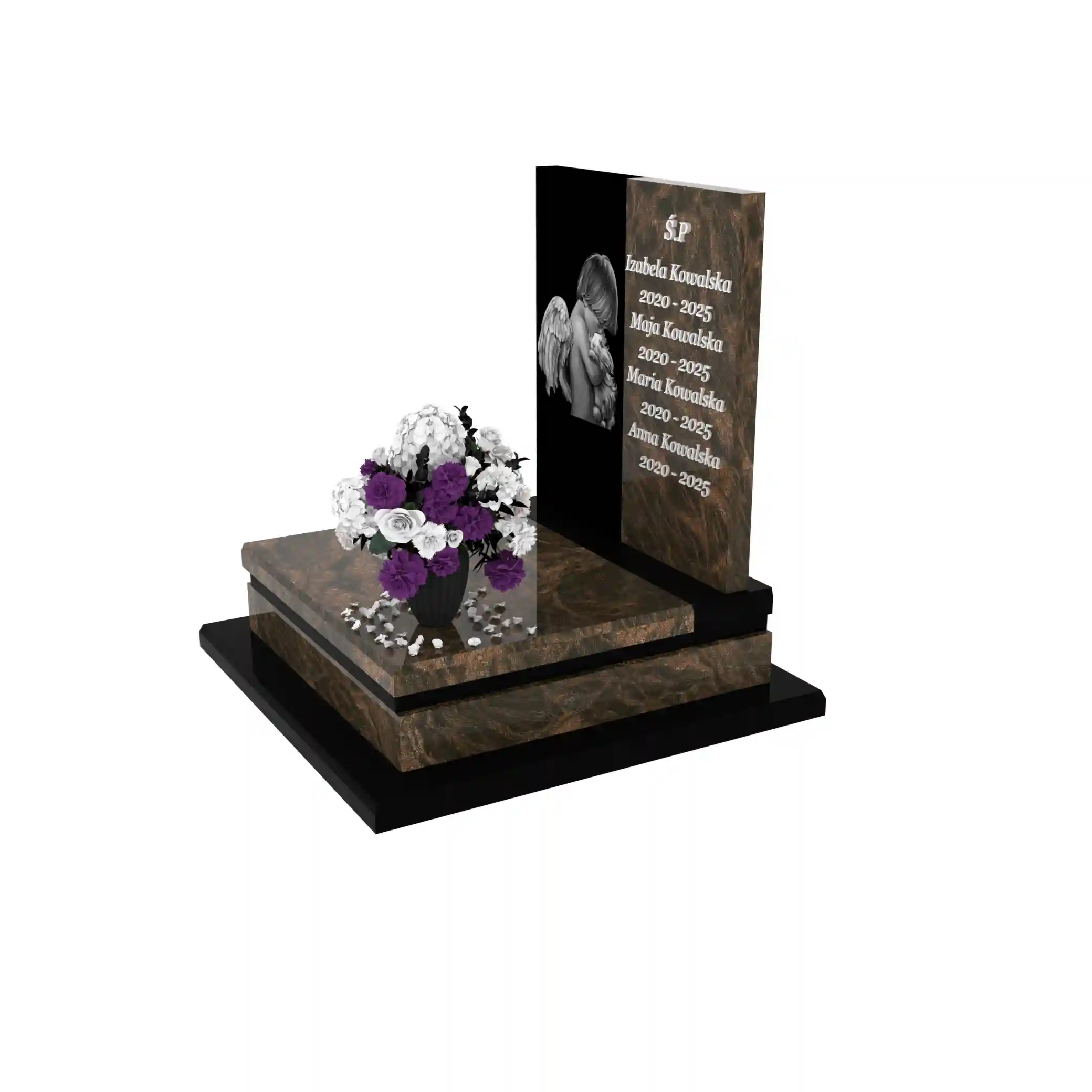 Nagrobek dla dziecka z grawerem anioła – symbol pamięci i miłości z granitu D 70+360 – photo №2