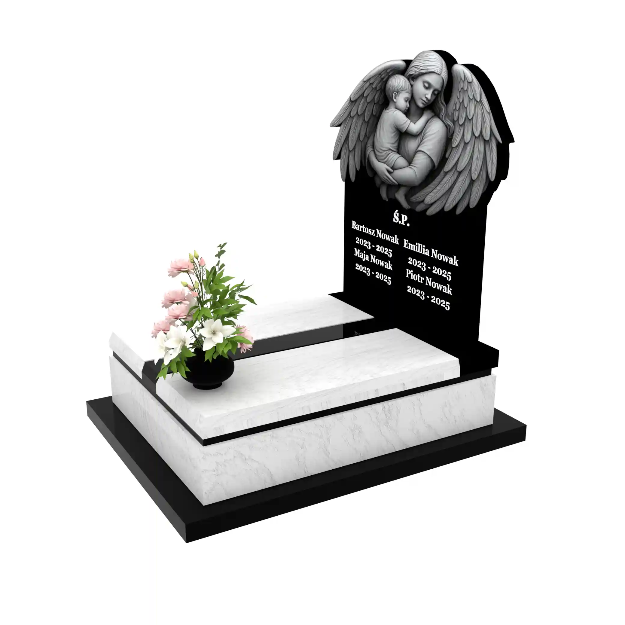 Nagrobek dla dziecka z grawerem anioła, wykonany z sercem i szacunkiem z granitu D 65+360 – photo №2