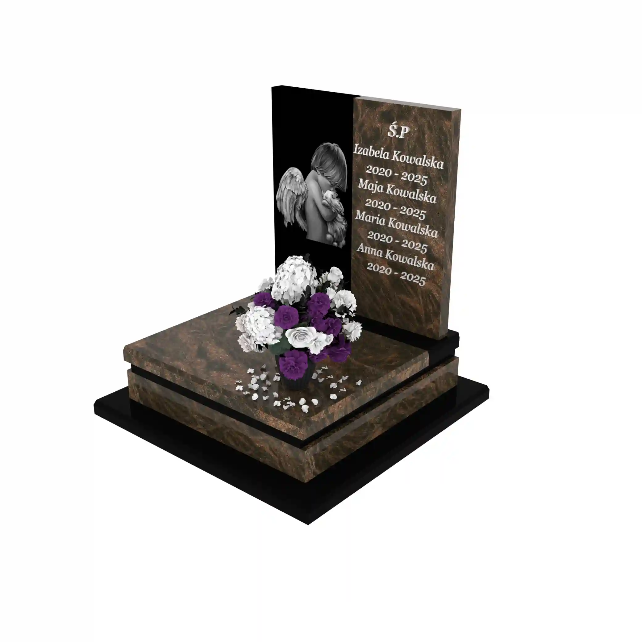 Nagrobek dla dziecka z grawerem anioła – symbol pamięci i miłości z granitu D 70+360 – photo №1