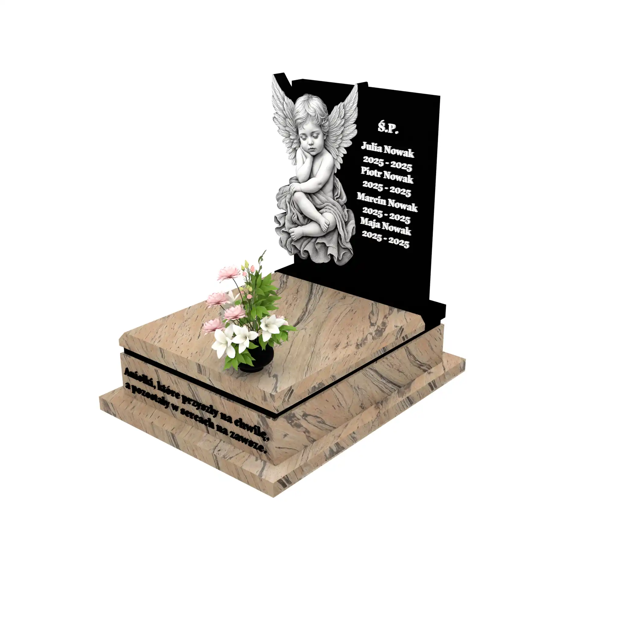 Nagrobek dla dziecka z subtelnym grawerem anioła z granitu D 71+360 – photo №1