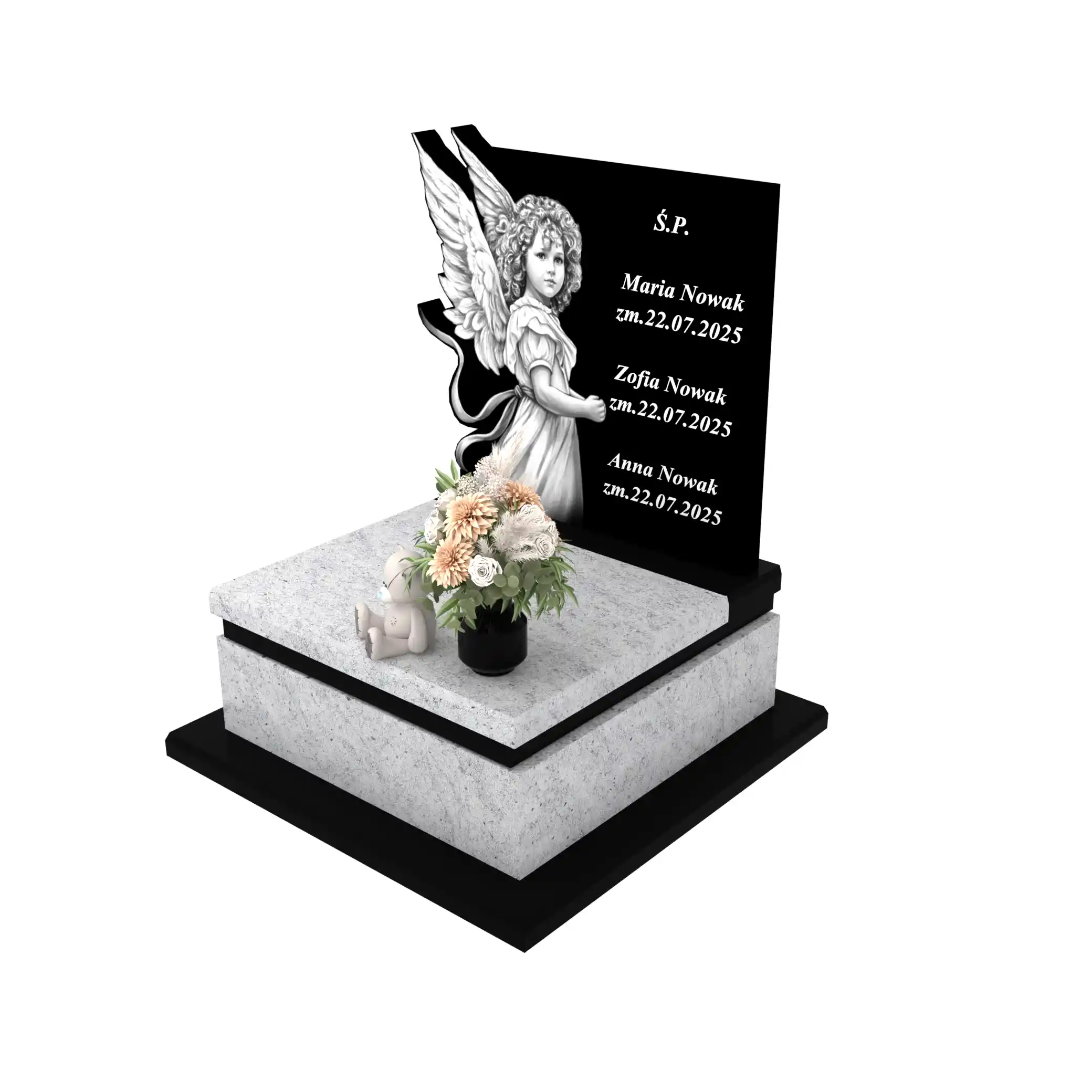 Nagrobek dla dziecka z grawerem anioła z granitu D 72+360 – photo №1