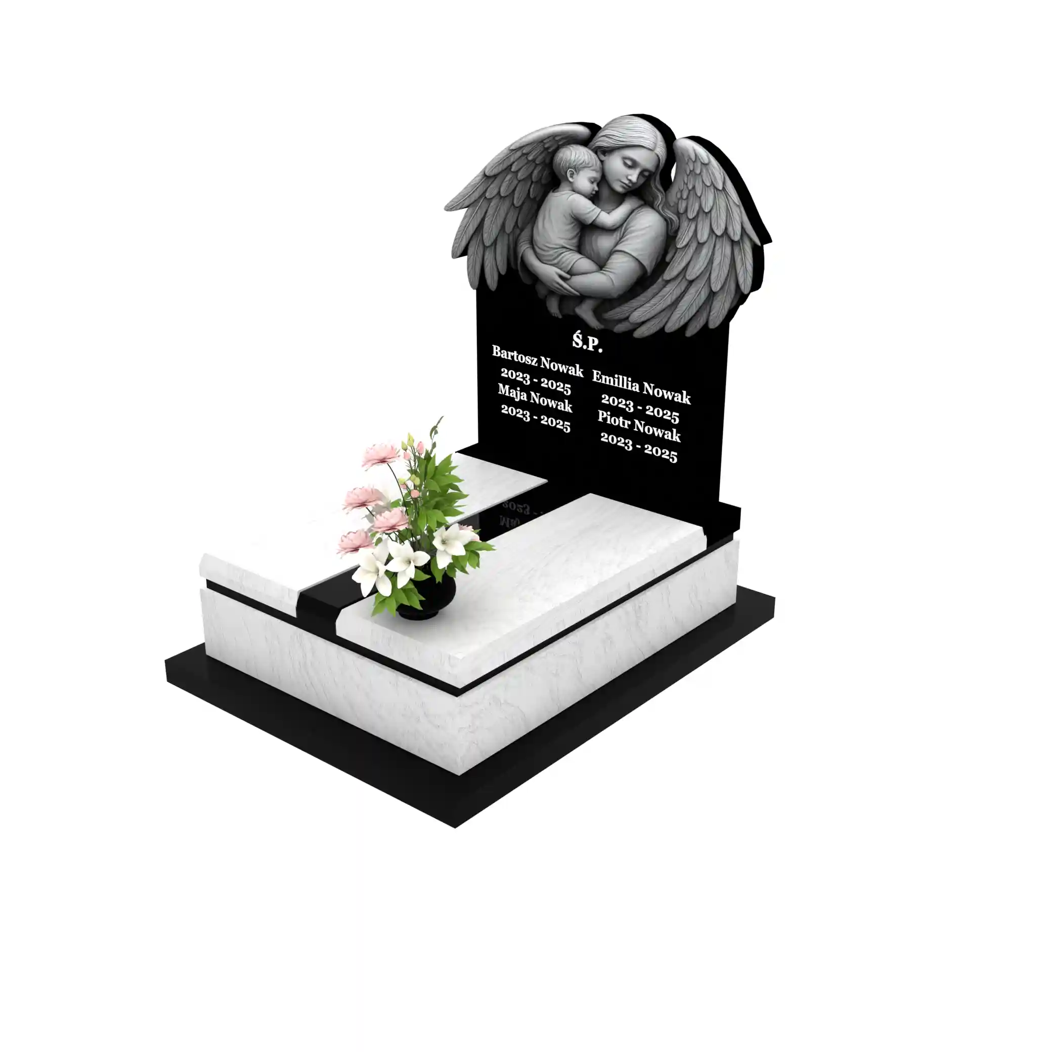 Nagrobek dla dziecka z grawerem anioła, wykonany z sercem i szacunkiem z granitu D 65+360 – photo №1