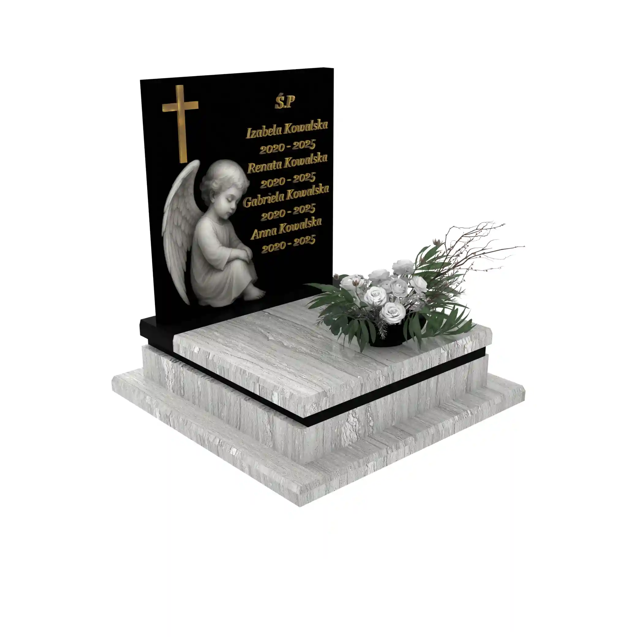 Nagrobek dla dziecka z grawerem anioła — cichy symbol opieki i pamięci z granitu D 66+360 – photo №11