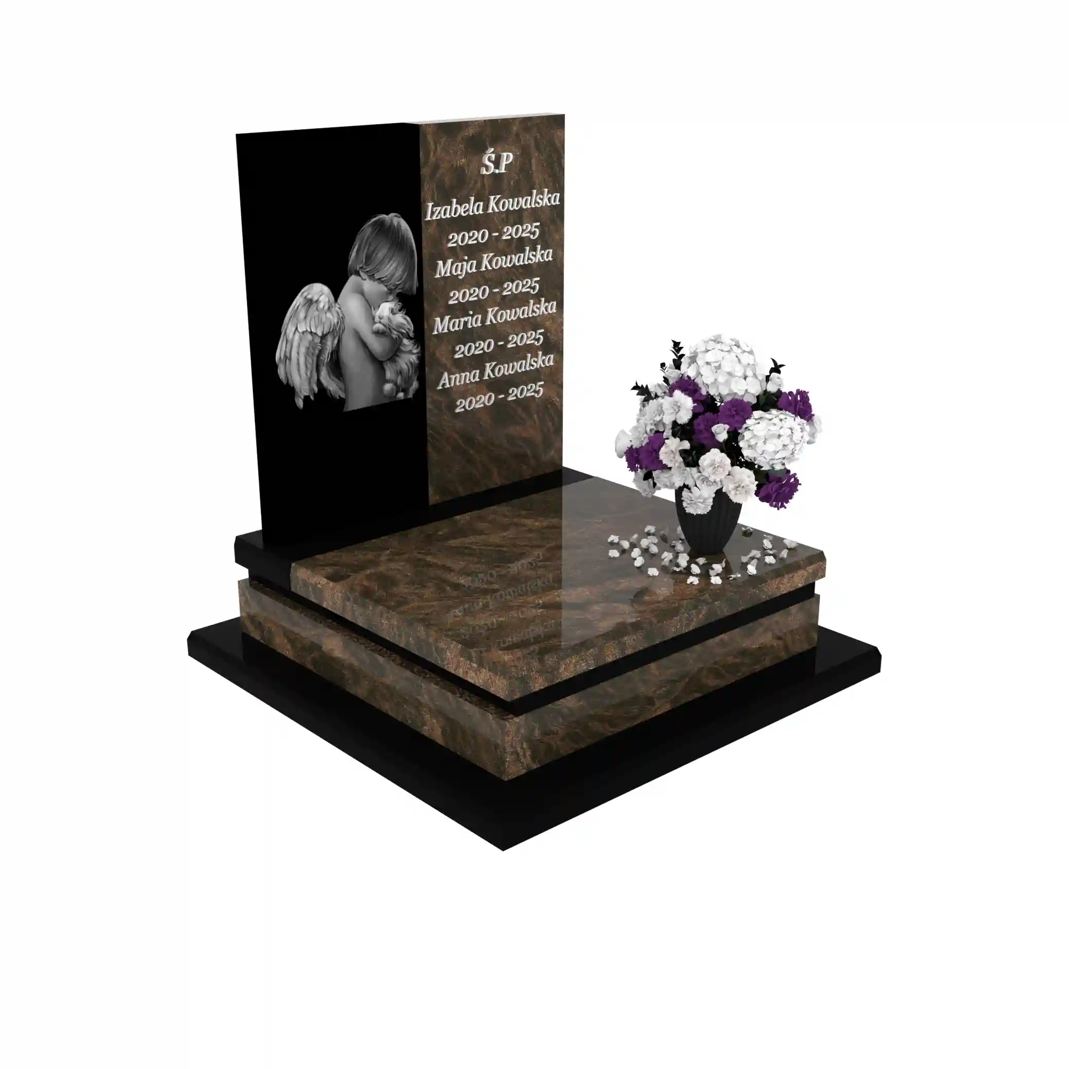 Nagrobek dla dziecka z grawerem anioła – symbol pamięci i miłości z granitu D 70+360 – photo №11
