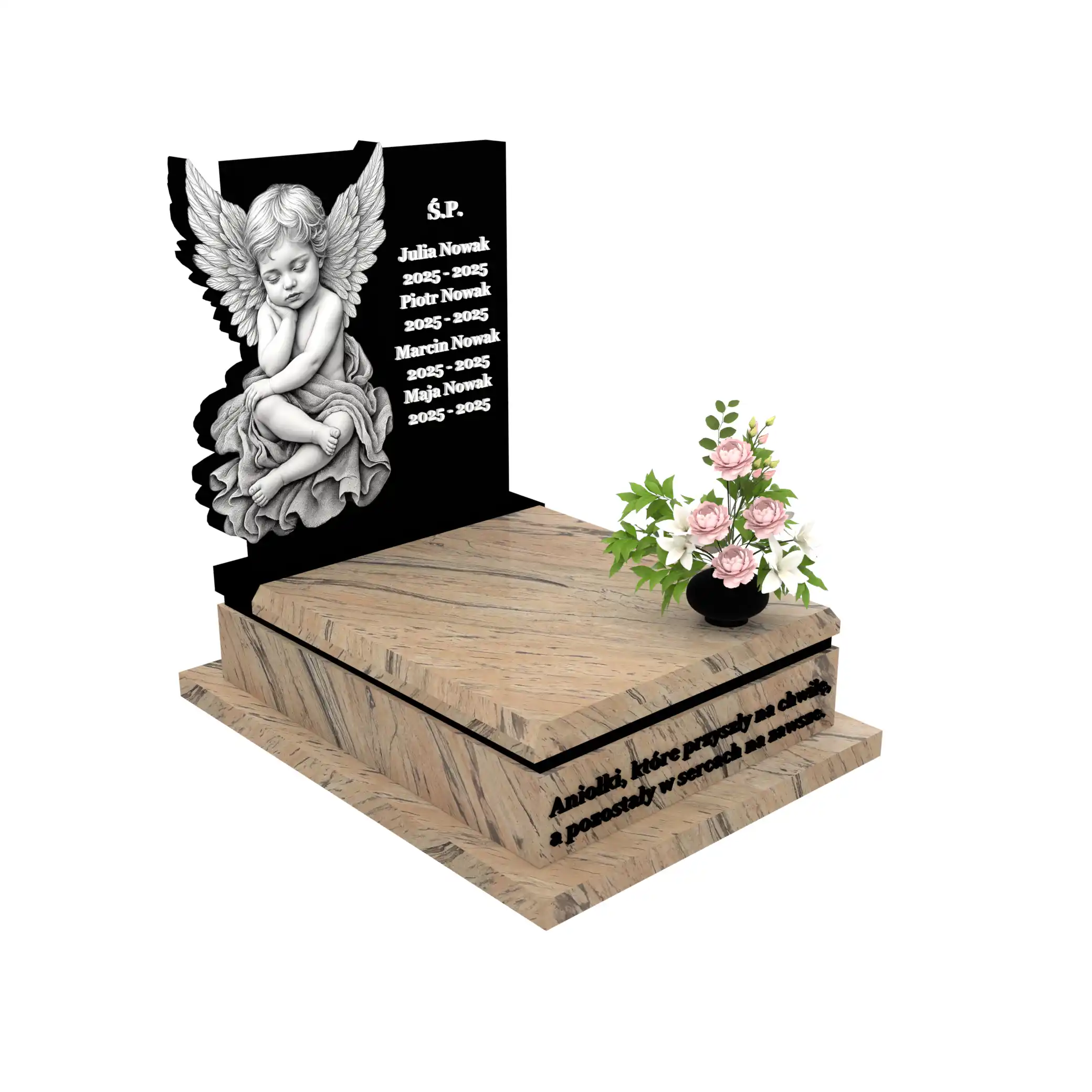 Nagrobek dla dziecka z subtelnym grawerem anioła z granitu D 71+360 – photo №11