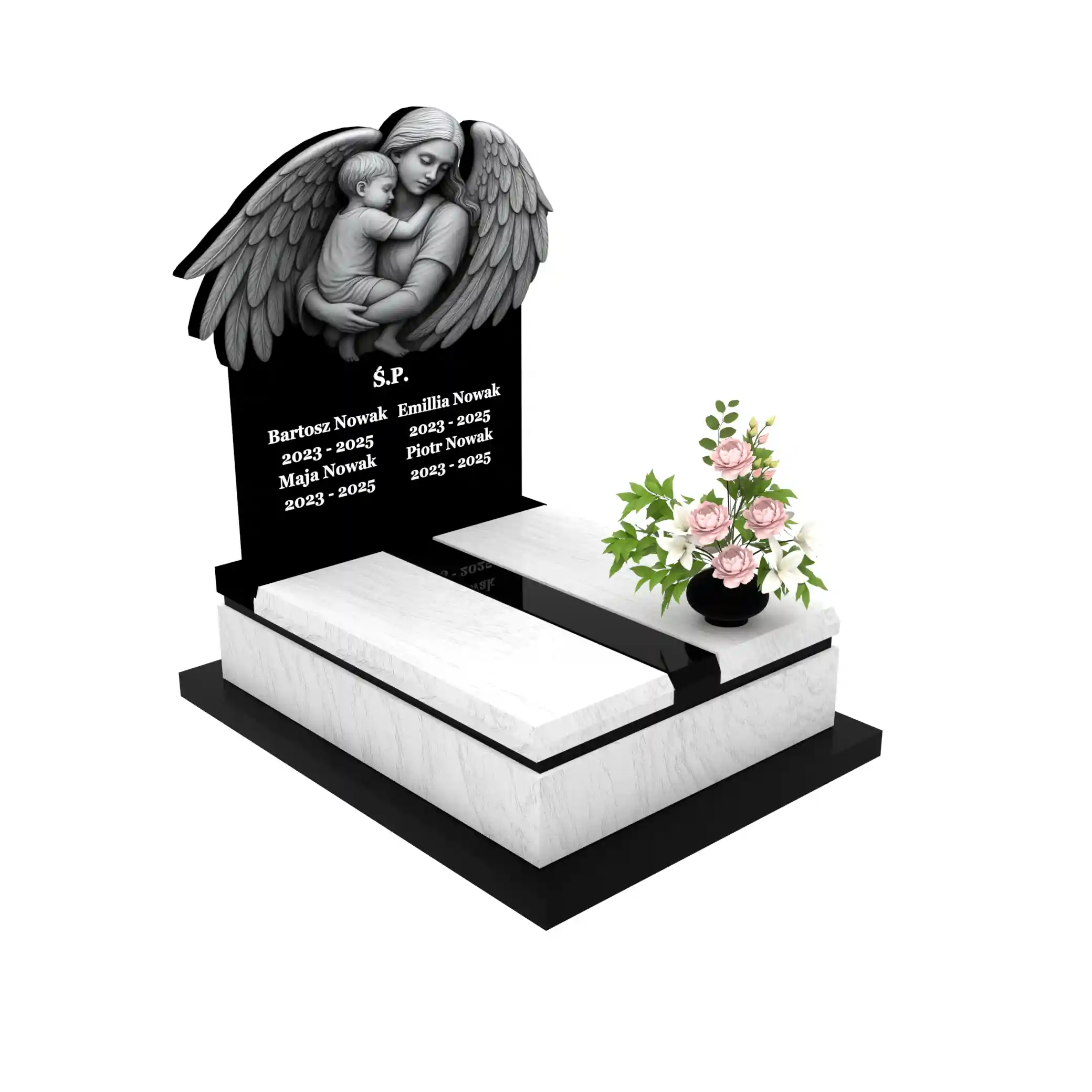 Nagrobek dla dziecka z grawerem anioła, wykonany z sercem i szacunkiem z granitu D 65+360 – photo №11