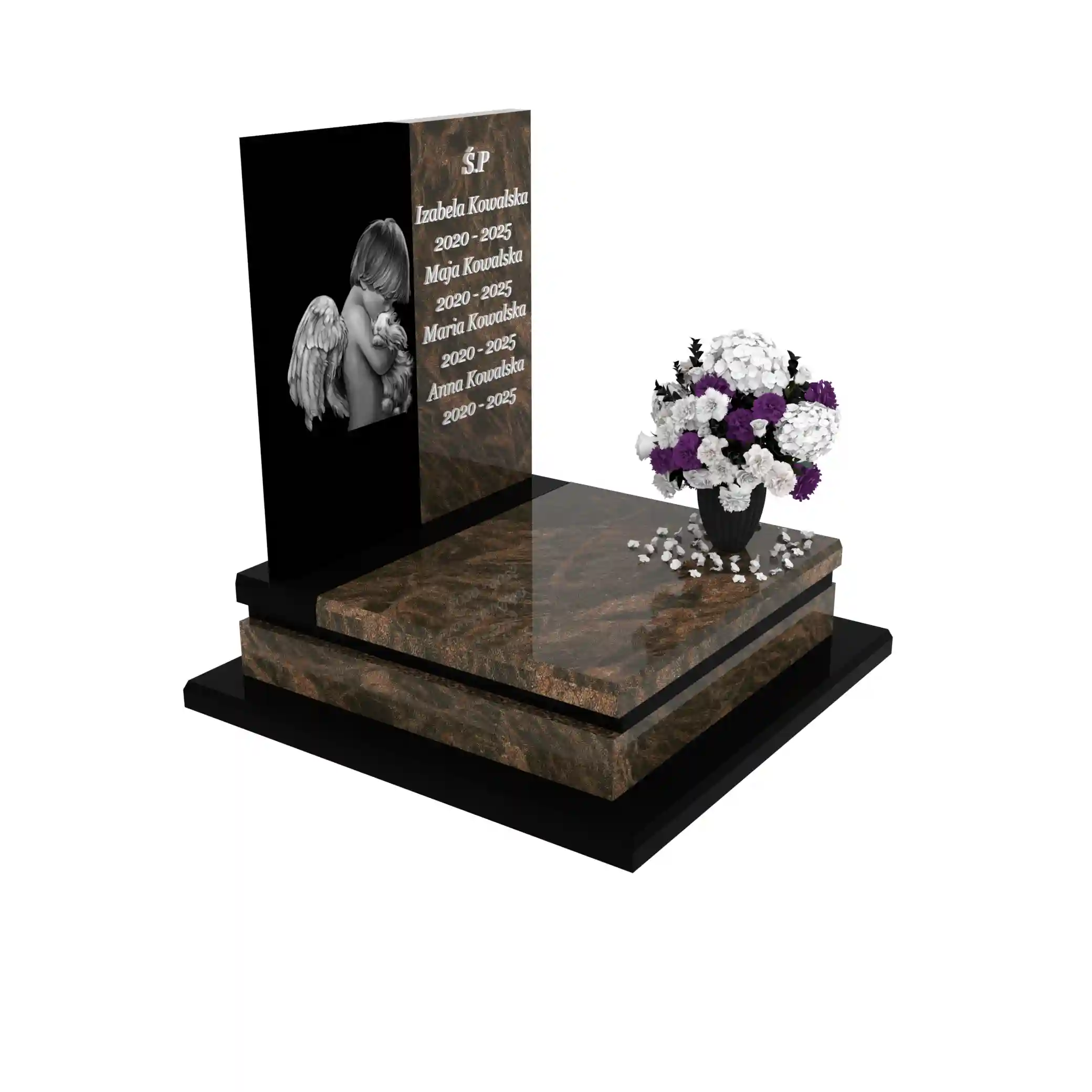 Nagrobek dla dziecka z grawerem anioła – symbol pamięci i miłości z granitu D 70+360 – photo №10