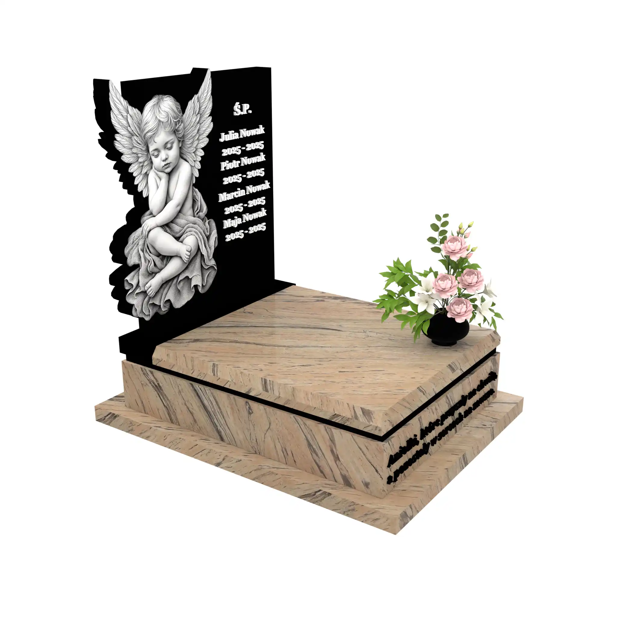 Nagrobek dla dziecka z subtelnym grawerem anioła z granitu D 71+360 – photo №10
